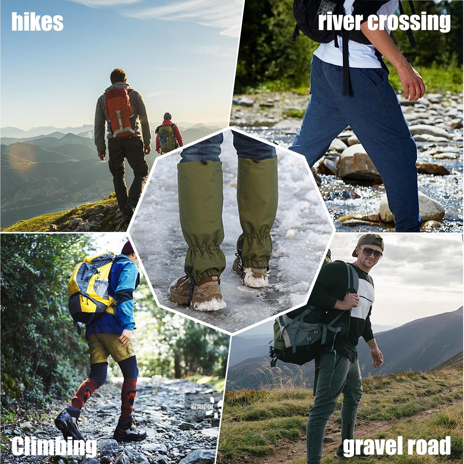 Polainas Impermeable Senderismo Transpirable Nieve Ajustables Botas Montañismo Tejido Nylon 600D Antidesgarro