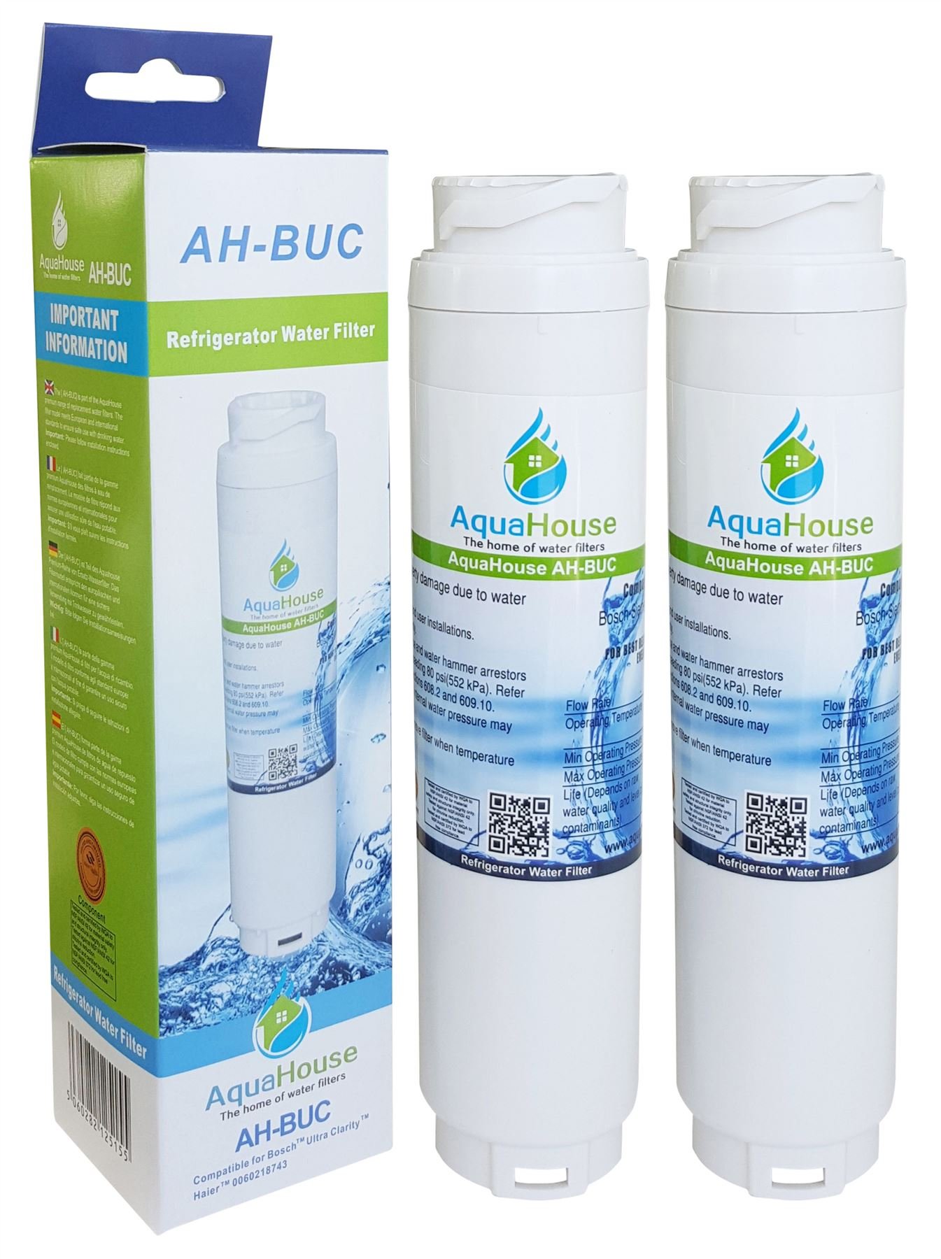2X AquaHouse AH-BUC Compatible for Rangemaster DxD Series Fridge 9016, Haier 0060218743 Water Filter