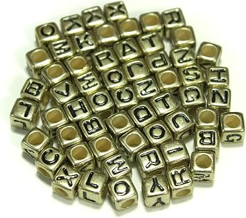 1000pcs Mixed Acrylic Letter/Alphabet A-ZCube Beads for DIY Craft Gold with Black Letter 7x7x7mm