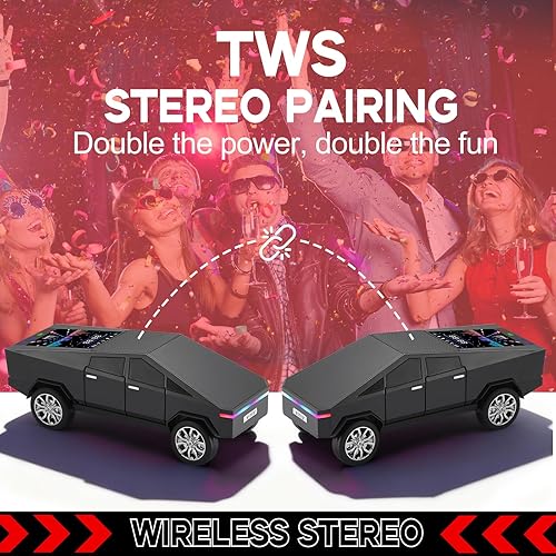 Miniatura 7 de Futuristic Shapes - Altavoz Bluetooth para camión con pantalla LED - TWS estéreo, radio FM, reproducción USBTF, faros LED, micrófono integrado,