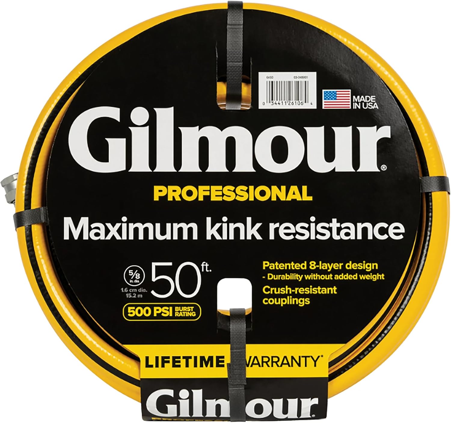 Gilmour 5/8" x 50' Heavy Duty Flexogen Water Hose, Flexible Garden Hose for Vegetable Gardens, Flower Beds, and Lawn Sprinklers, Yellow
