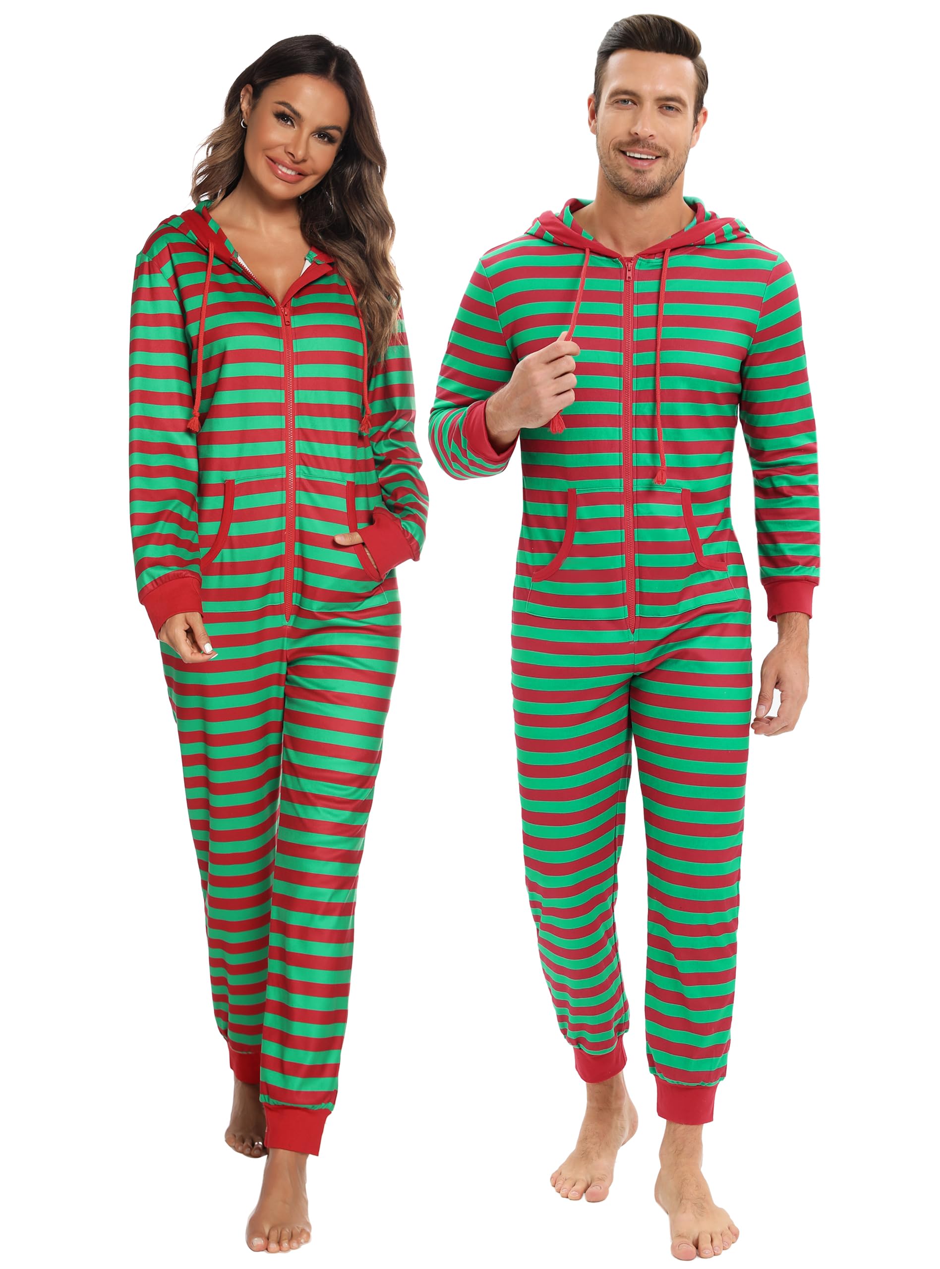 Veseacky Family Christmas Pajamas Matching Sets Adult Onesie Zipper Hooded Footed One-Piece Pjs Jumpsuits