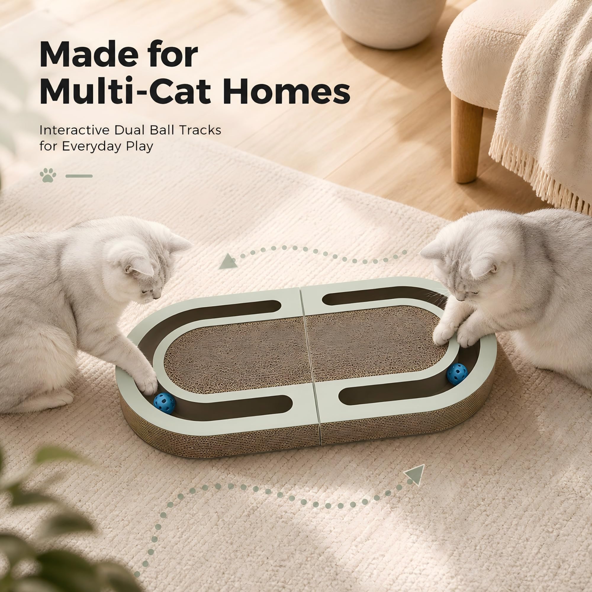 Almohadilla plegable para rascar para gatos con campanas de persecución, de doble cara, interactiva, duradera, rascadora para gatos, cartón para rascar para gatos de interior (ovalado)