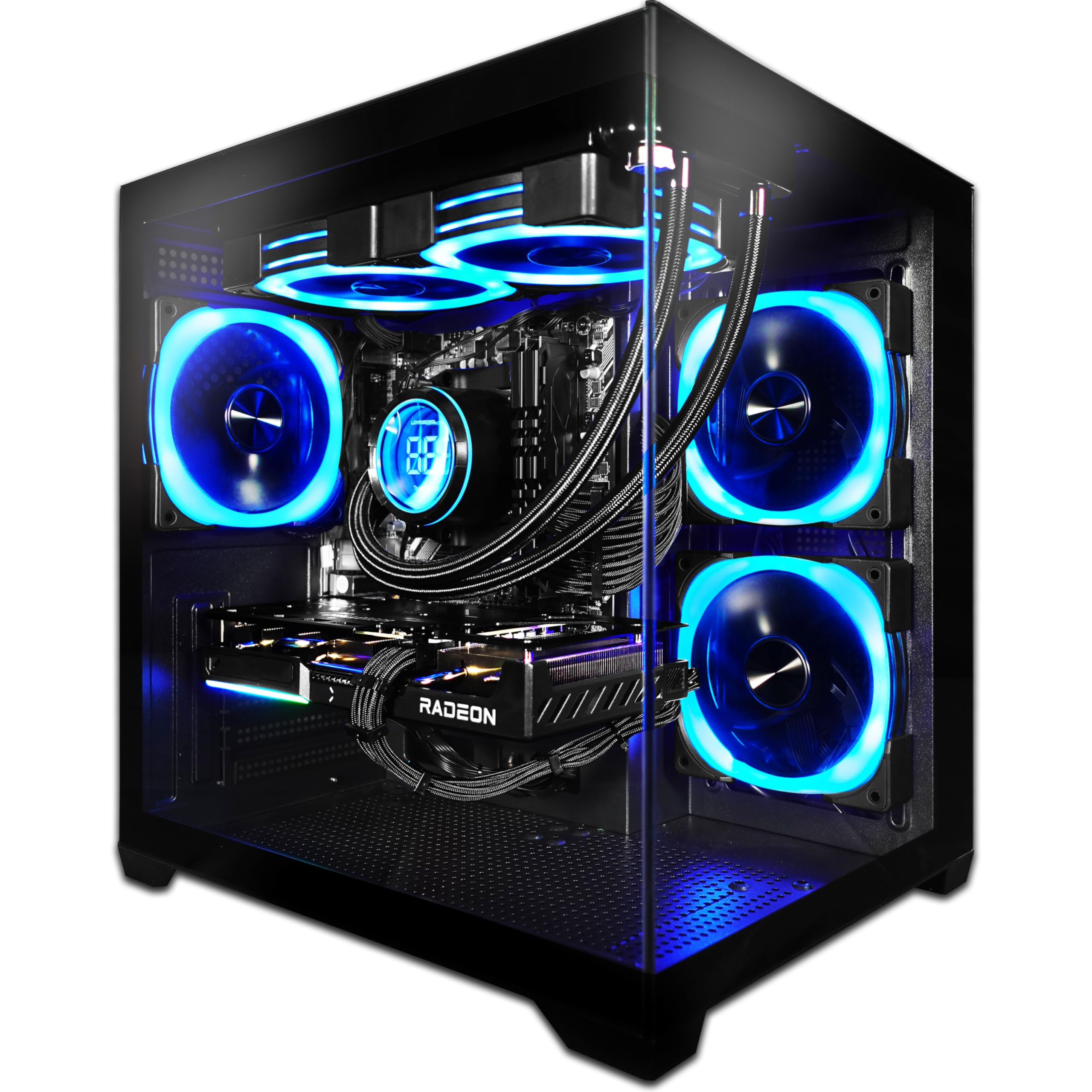 SAAV Prebuilt Gaming PC Desktop Computer Tower Intel Core i5-12400F GeForce RTX 5060 8GB GDDR7 16GB DDR4 512GB NVMe SSD WiFi 6 Bluetooth Windows 11 Black Liquid Cooler RGB PC Gaming