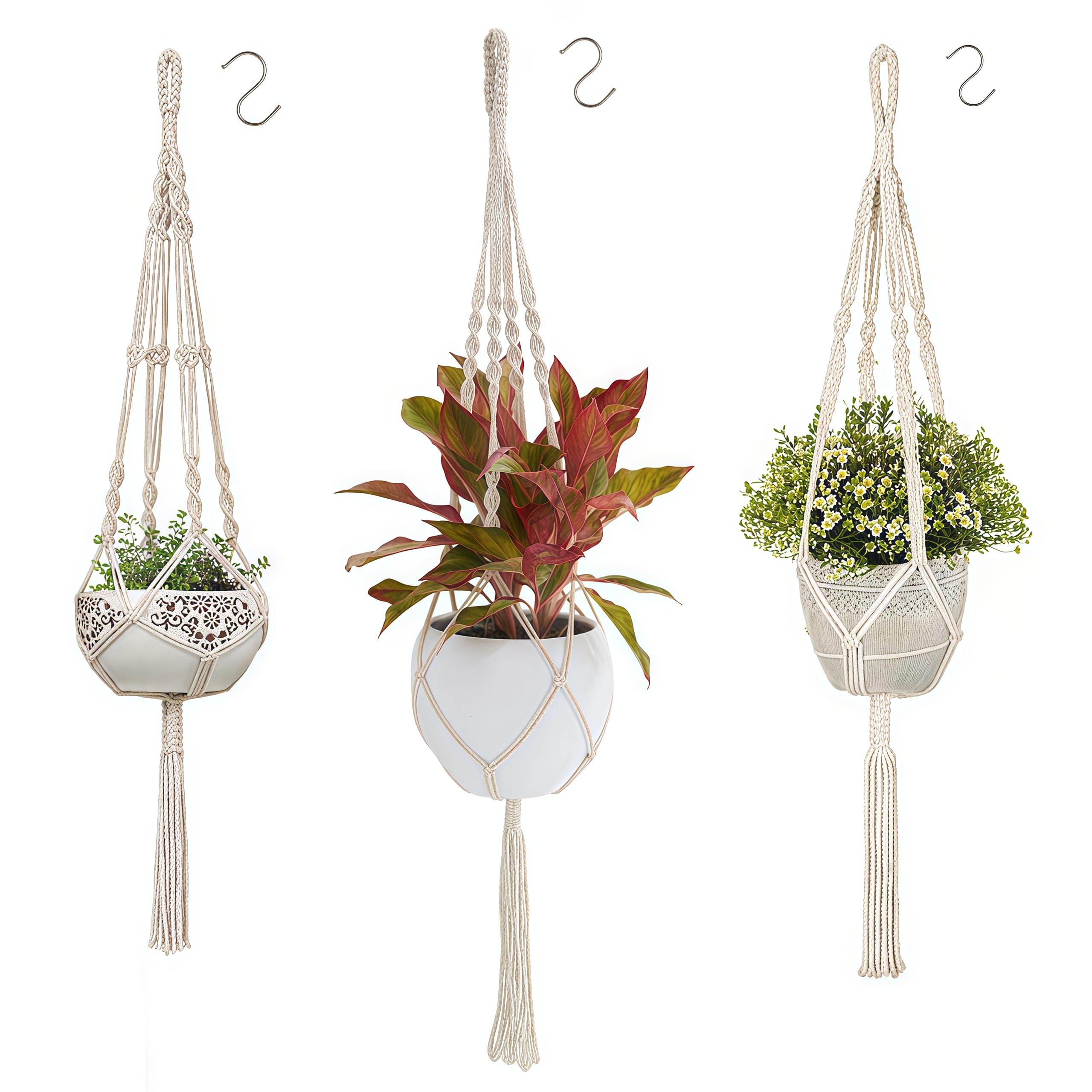 flintronic Makramee Blumenampel, Baumwollseil Hängeampel Hängetopf für Pflanzen mit Metallhaken für Innen, Garten, Wohnzimmer，Außen, Balkon, Fenster, Balkone Wanddekoration