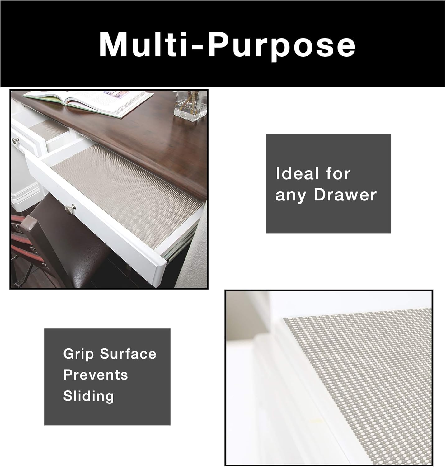 Smart Design Classic Grip Shelf Liner - 12 Inch x 10 Feet - Non Adhesive, Strong Grip Bottom, Easy Clean Kitchen Drawer, Cabinet, Cupboard Dresser Protector Cover, Non Slip Rubber Mat - Graphite Gray