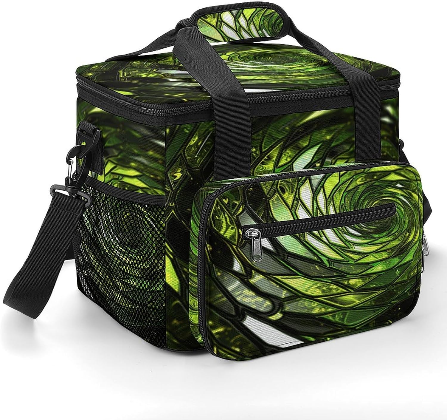 Camping Ice Pack, Abstract Green Snake Print Cooler Bag, 22.5L Large Capacity Insulated Lunch Tote Bag for Outdoor, Picnic, BBQ, Travel, Work