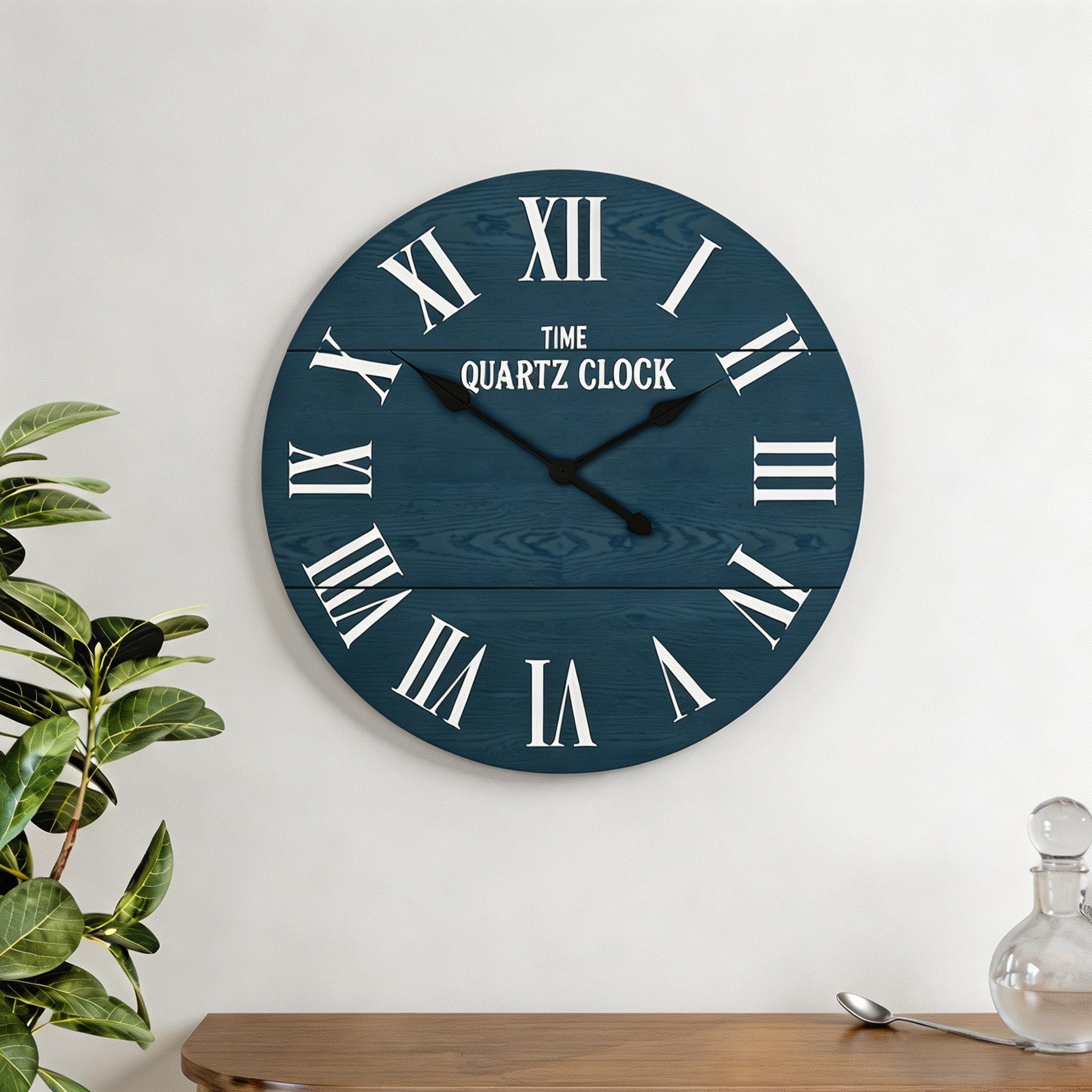 Orologio da parete in legno, 60 cm, facile da leggere, silenzioso, grande, rotondo, per casa, cucina, soggiorno, ufficio, decorazione da parete, blu