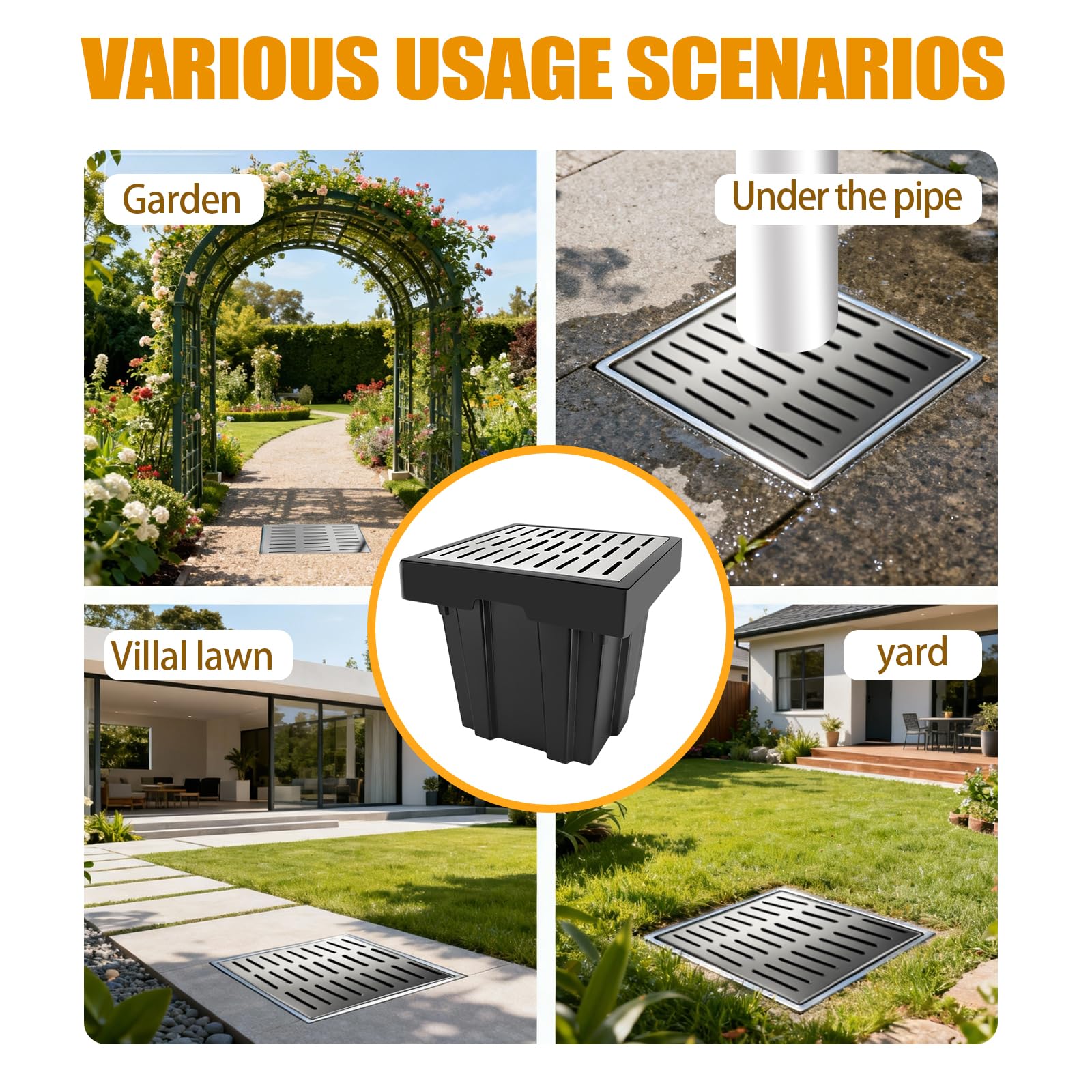 Large Stainless Steel Catch Basin - Drainage Basin -6 Large Stainless Steel Catch Basin - Drainage Basin -6