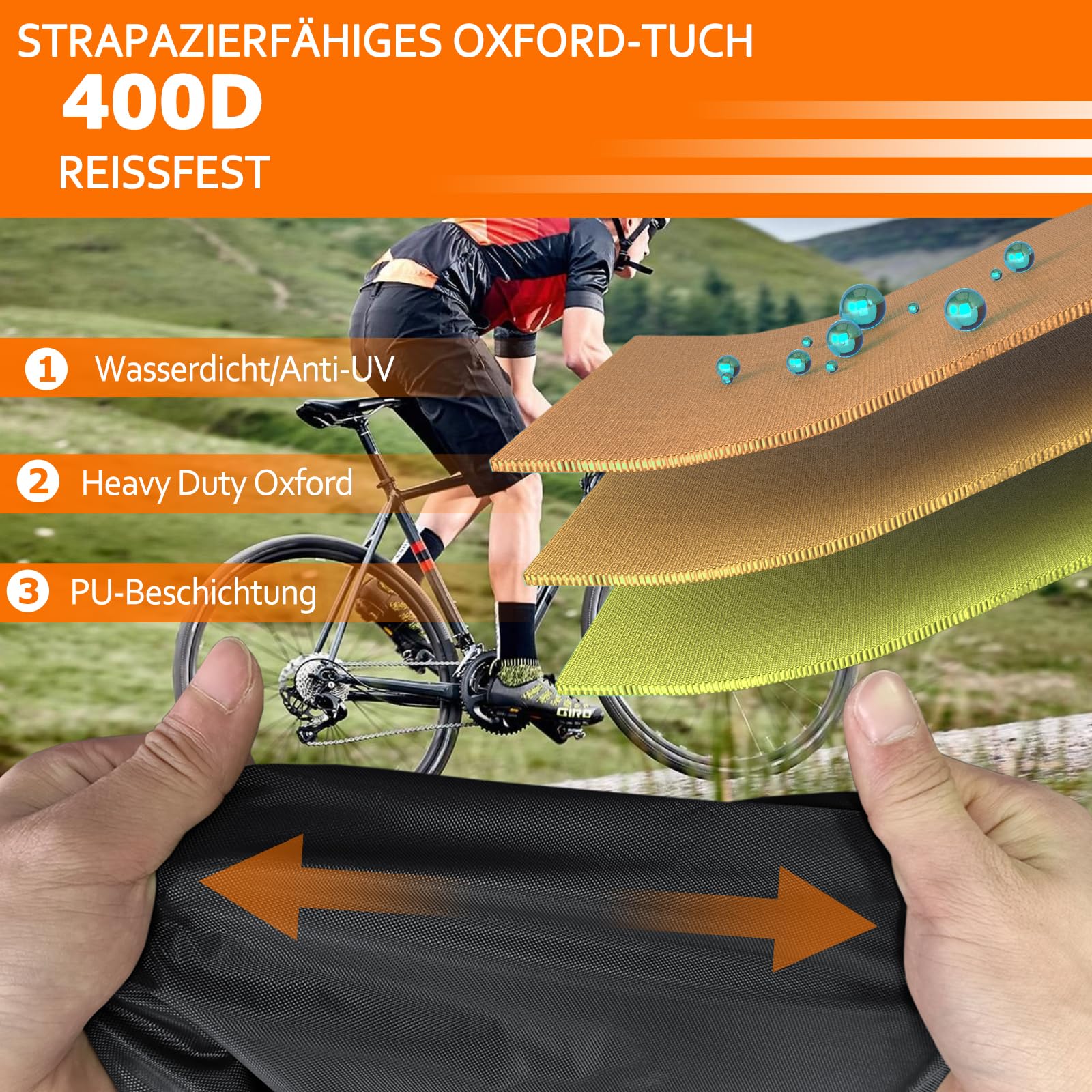 Wasserdichte Draußen-Fahrradaufbewahrung,Fahrradabdeckung für Transport von 2 Fahrrädern,heavy duty PU Beschichtung Fahrrad und E-Bike Transportschutz-204*92*127CM
