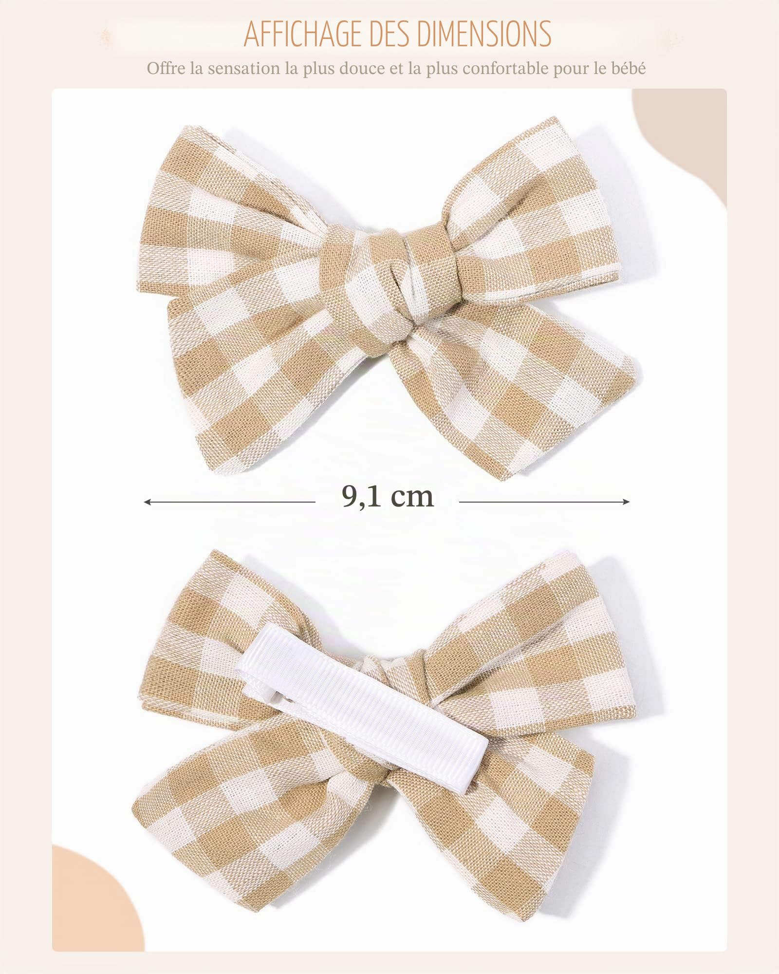 20pcs 3,6 pouces pince à cheveux en lin pour bébé fille 10 couleurs entièrement doublée accessoires pince à cheveux bébé bambin paire