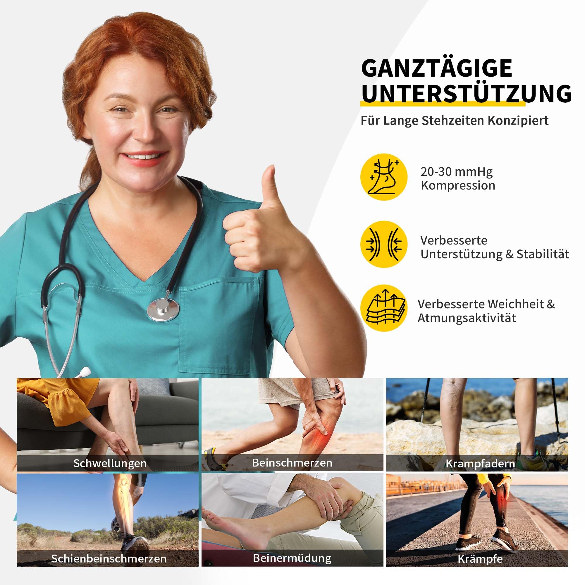 CAMBIVO Wadenbandage, Waden Kompression 2 Paar，Kompressionsstrümpfe Damen Herrn, Stützstrümpfe für Sport, Fussball, Laufen,Schwellung, Erholung