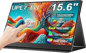 UPERFECT 15.6″ 125% sRGB Portable Touch Screen Monitor Matte 2000:1 Contrast 1080P Multifunctional Leather Case and VESA C…