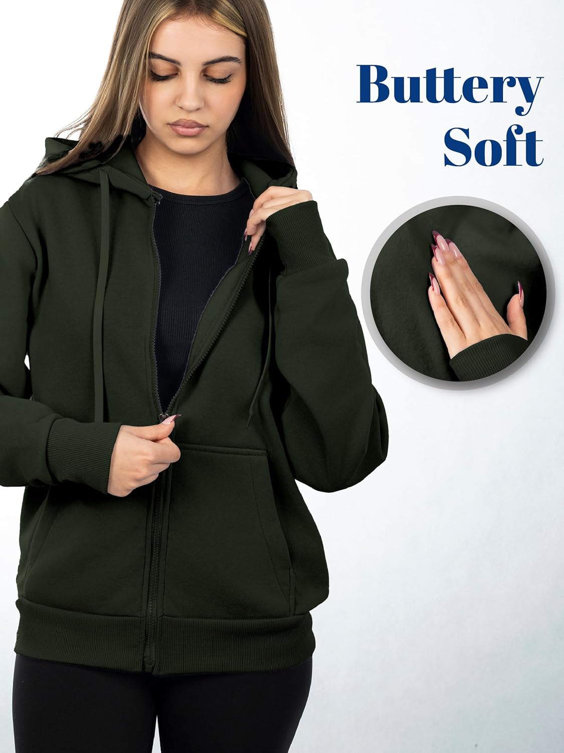 Oversized Zip Up Hoodie for Women, Soft Fleece Cotton Blend, Cozy Full Zip Sweatshirt - Image 4