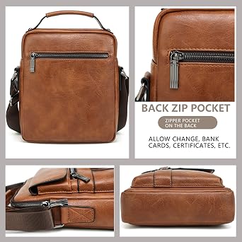WEIXIER Small Shoulder Bags for Mens Leather Crossbody Messenger Handbags Man Purse Satchel Travel Bag for Office Business Brown