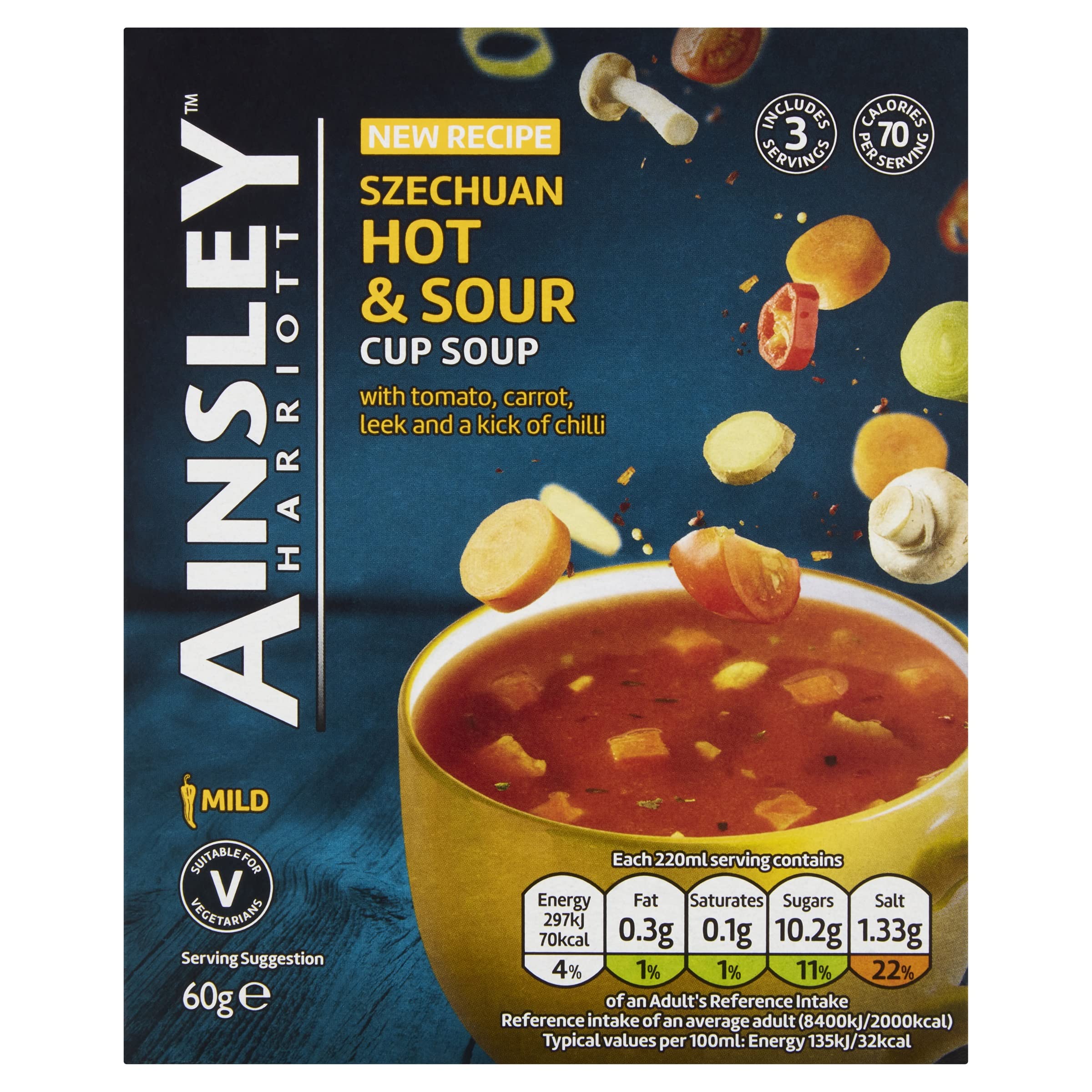Ainsley Harriott Szechuan Hot and Sour Cup Soup, 60 g Pack of 8 x 3 Servings