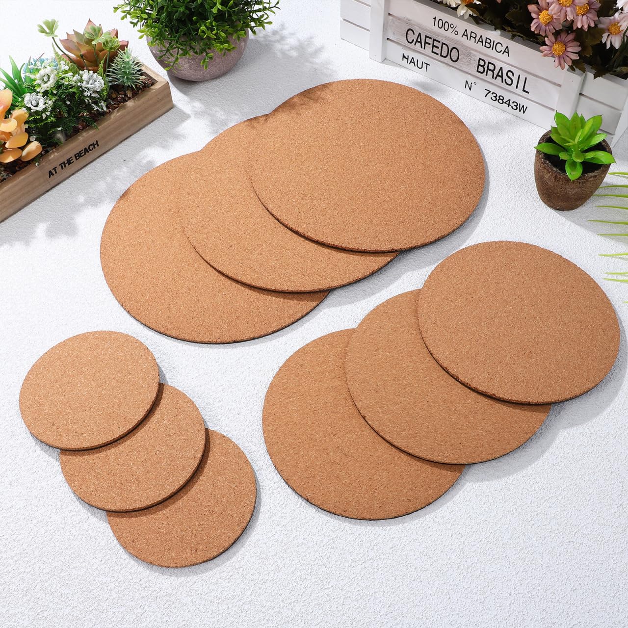 YARNOW Runde Korkuntersetzer Für Blumentöpfe 9Er Set in 3 Größen 4" 6" 8" Rutschfest Pflanzunterlage Für Zimmerpflanzen Und Diy Bastelprojekte