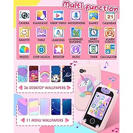 Kids Smart Phone for Girls Unicorns Gifts for Girls Toys 8-10 Years Old Phone Touchscreen Learning Toy Christmas Birthday Gifts for 3 4 5 6 7 8 9 Year Old with 8G Memory Card