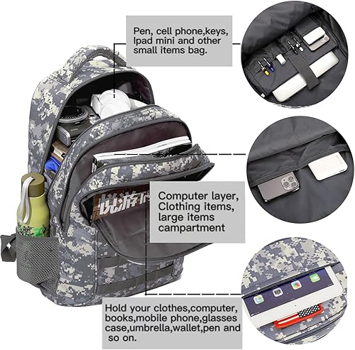 Miniatura 4 de Mochila para niños para la escuela, mochila militar para adolescentes con puerto de carga USB, mochila de camuflaje para hombres, Militar