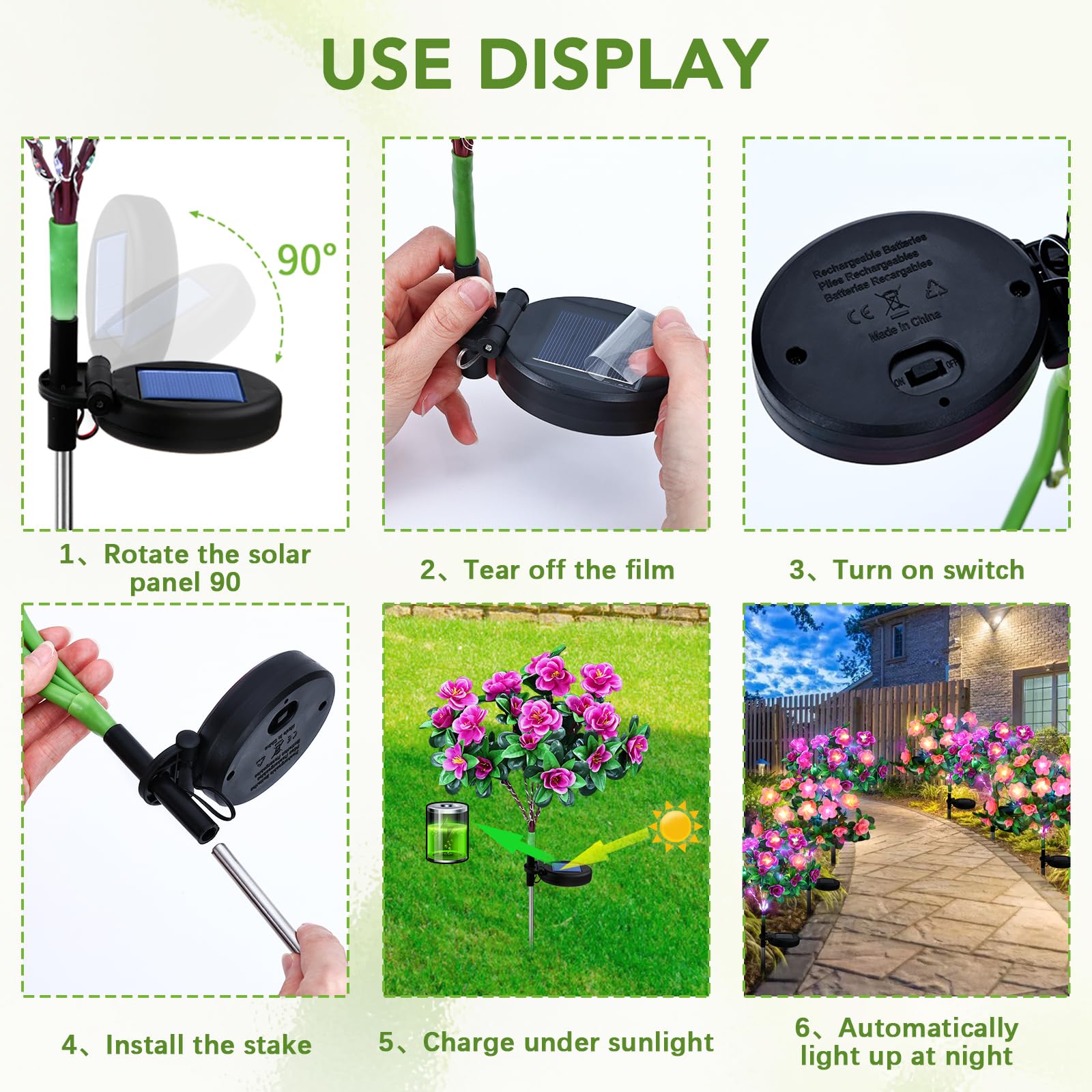 FWLWTWSS Solar Flower Lights Outdoor Garden, 2 Pack Rhododendron Solar Lights - Image 4