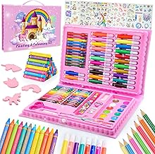 HappyGoLucky 3-9 Years Old Girls Gifts, Colouring Sets for Children Unicorn Gifts for Girls Birthday Presents Toys for 3-9 Year Olds Girl Colouring Pencils Crayons for Kids Art Set1