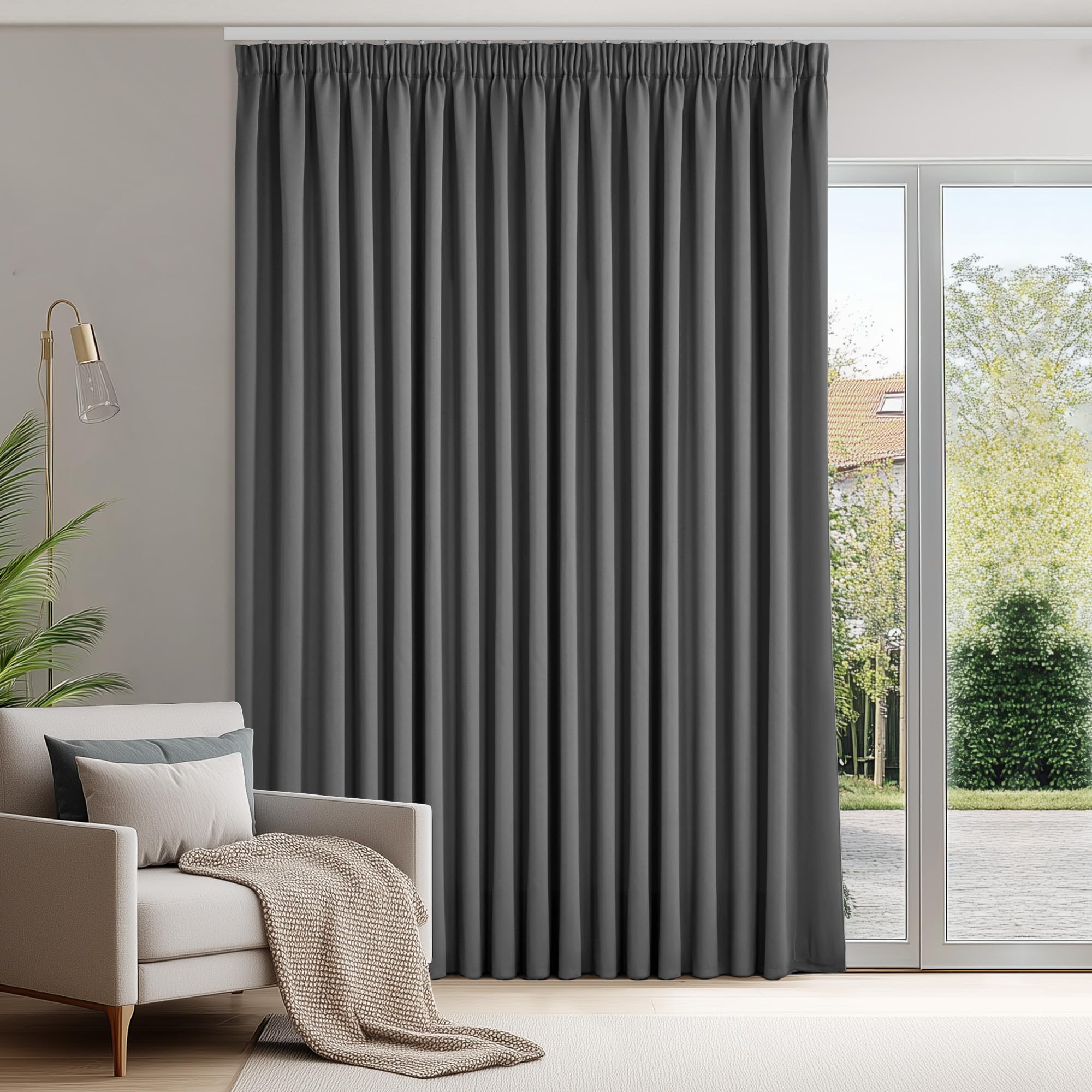 Deconovo Solid Blackout Curtains, Pencil Pleated Thermal Insulated Room Divider Curtain for Living Room 118 x 96 Inch