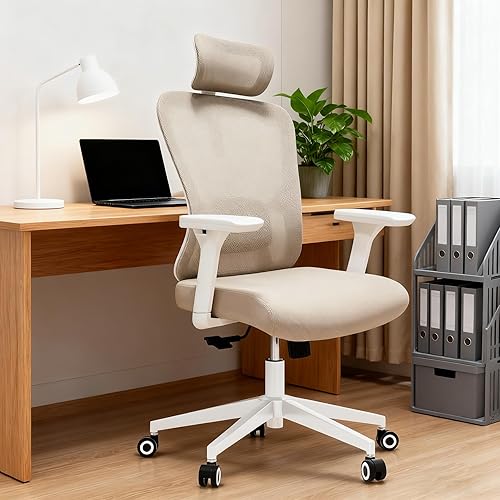 Silla de oficina ergonómica, silla de oficina de malla de 350 libras con lumbar ajustable, silla de computadora de respaldo alto con reposabrazos