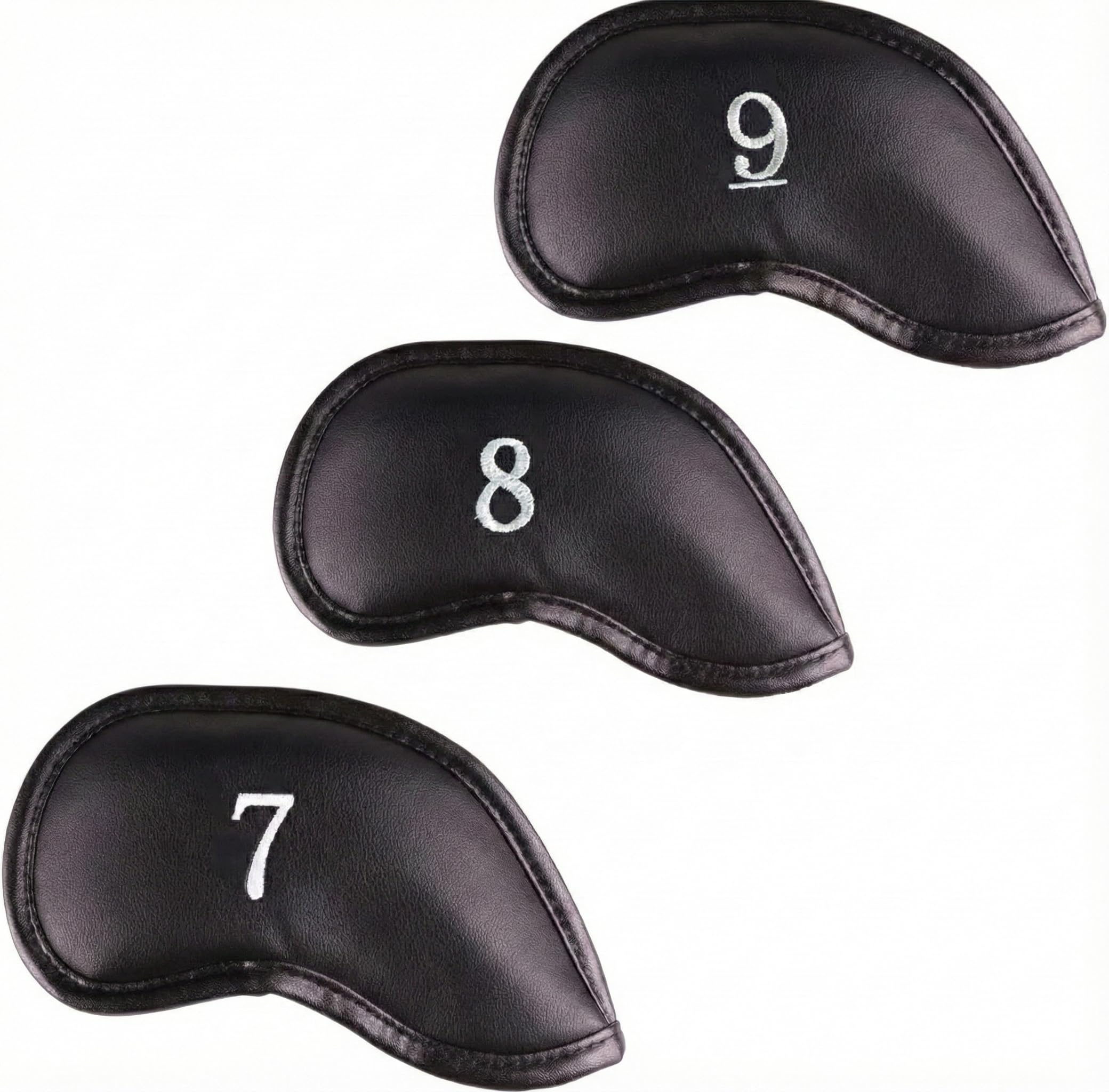 All Teed Up Premium Magnetic Leather Iron and Wedge Golf Club Head Covers | Set of 10 | Fits Most Clubs | Embroidered Club Label on Both Sides of Club Head Cover (7,8,9 (Set of 3))