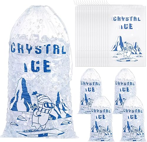 Honoson 100 bolsas de almacenamiento de hielo de plástico de 8 libras con cierre de cordón de algodón para barbacoas, campamentos, puestos de