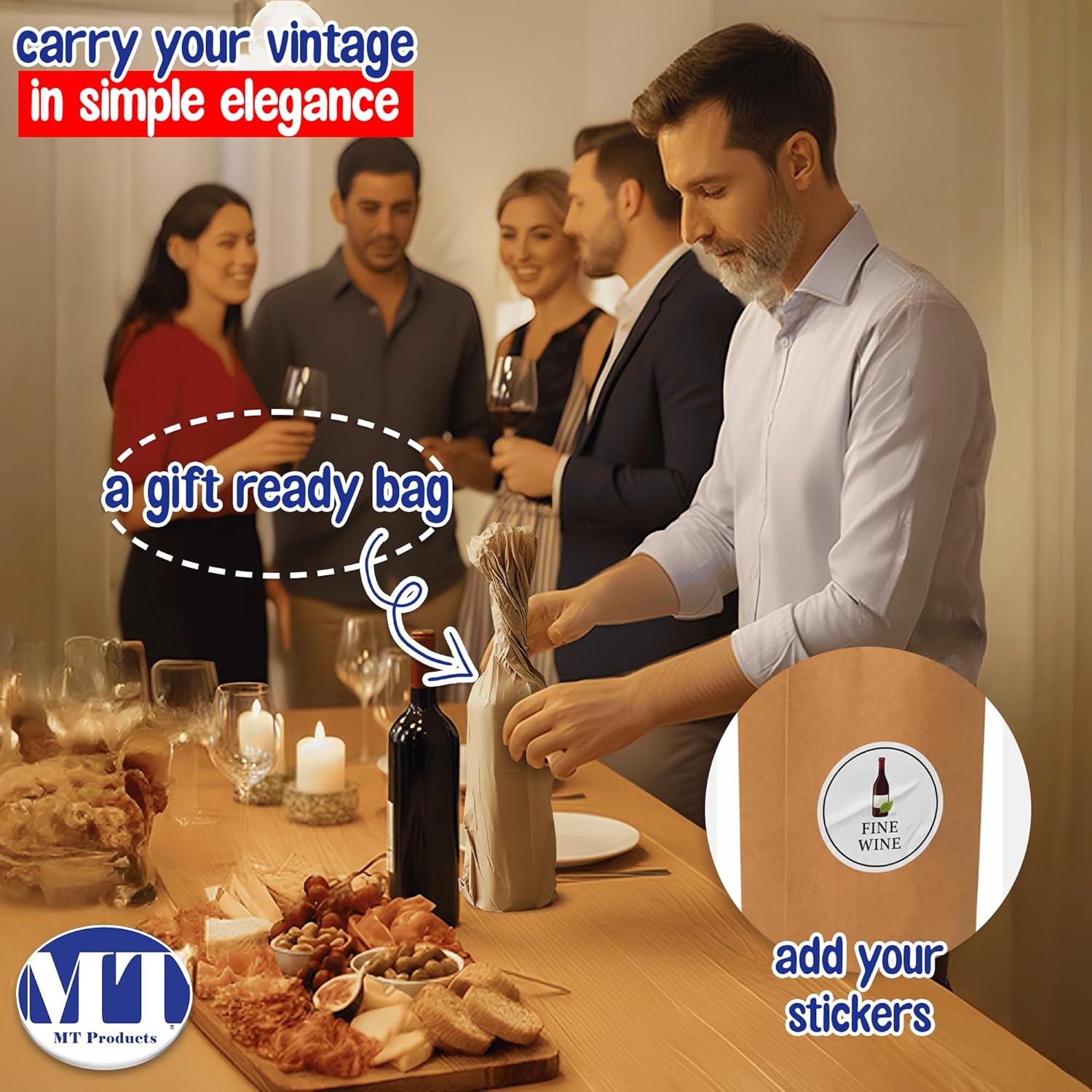 MT Products Brown Quart Wine Paper Bags 4.5" x 2.5" x 16" - Disposable Paper Gift Bags - Pack of 100 - Image 5