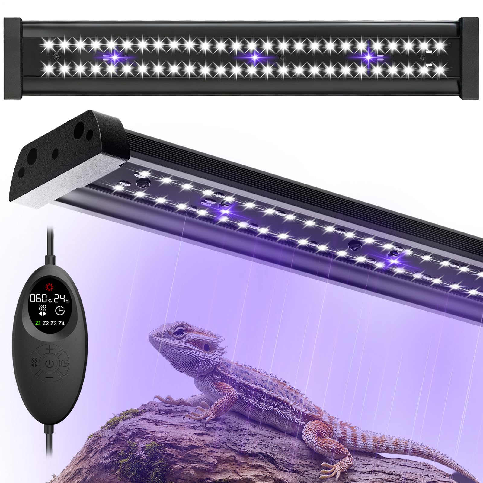 UVB Light for Reptiles, 16IN 12W LED UVA UVB Terrarium Lamp with 4 Auto Modes for Ferguson Zones, Terrarium Lamp for Bearded Dragons, Leopard Gecko, Snake, Turtle & More