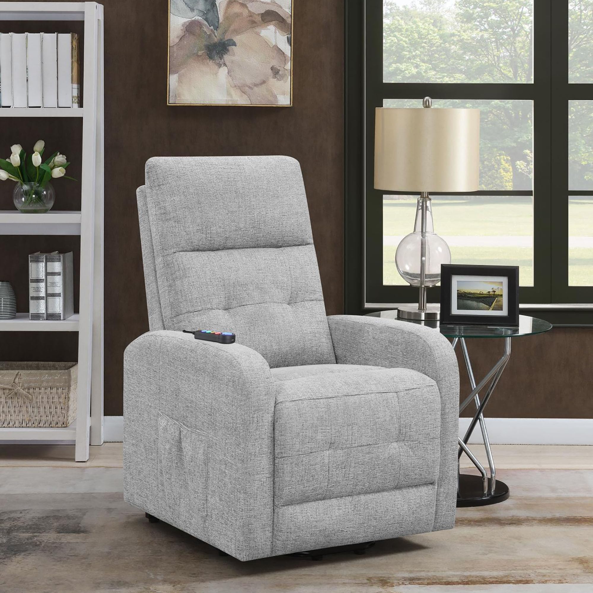 Oosofi Grey Tufted Power Lift Recliner