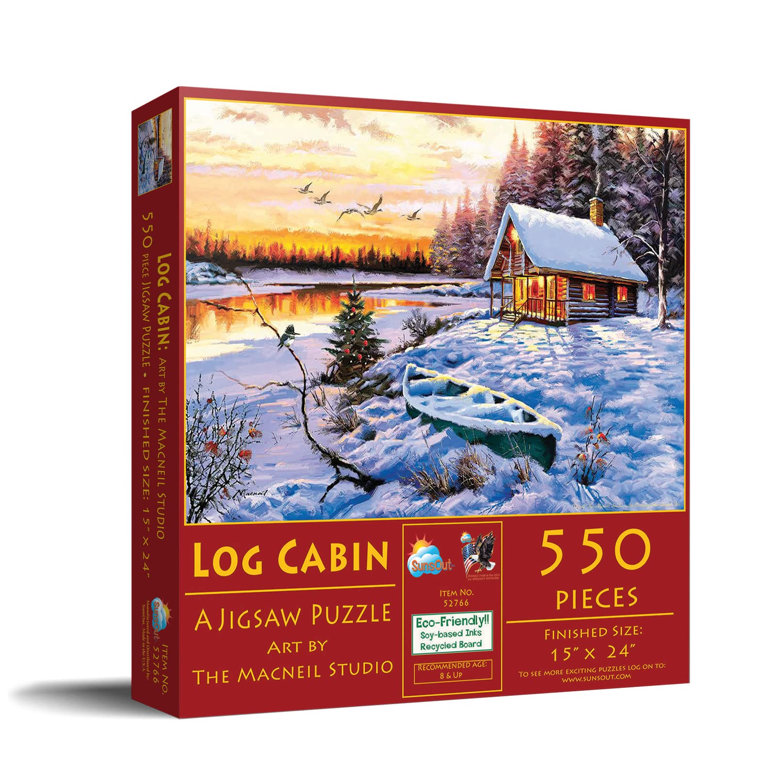 Log Cabin 550-Piece Jigsaw Puzzle - Winter Landscape By SunsOut 15x24 Inches
