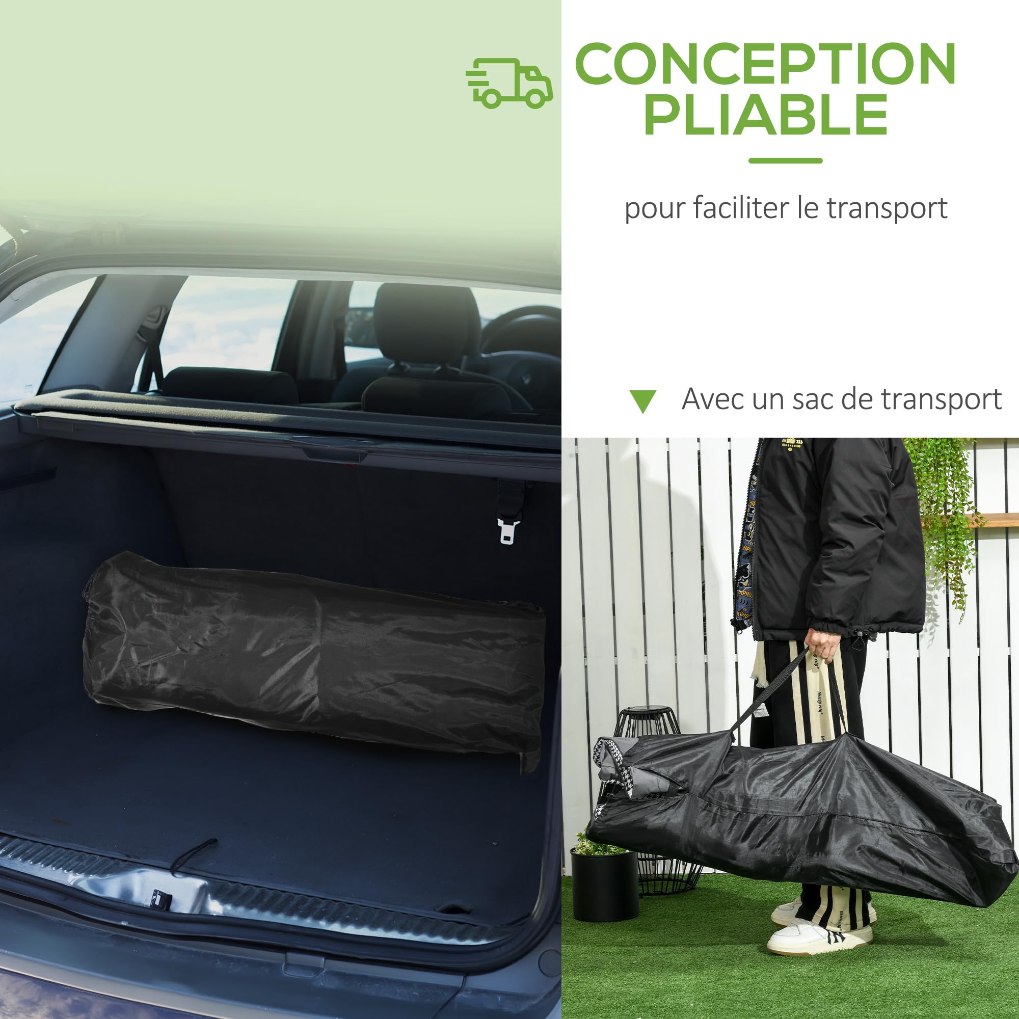 Outsunny Lit de Camping Pliable Robuste pour Adultes, Charge Jusqu'à 250 kg, Lit de Voyage Portable 1 Personne avec Poche latérale, Porte-gobelet et Sac de Transport 68 x 190 x 48 cm, Noir