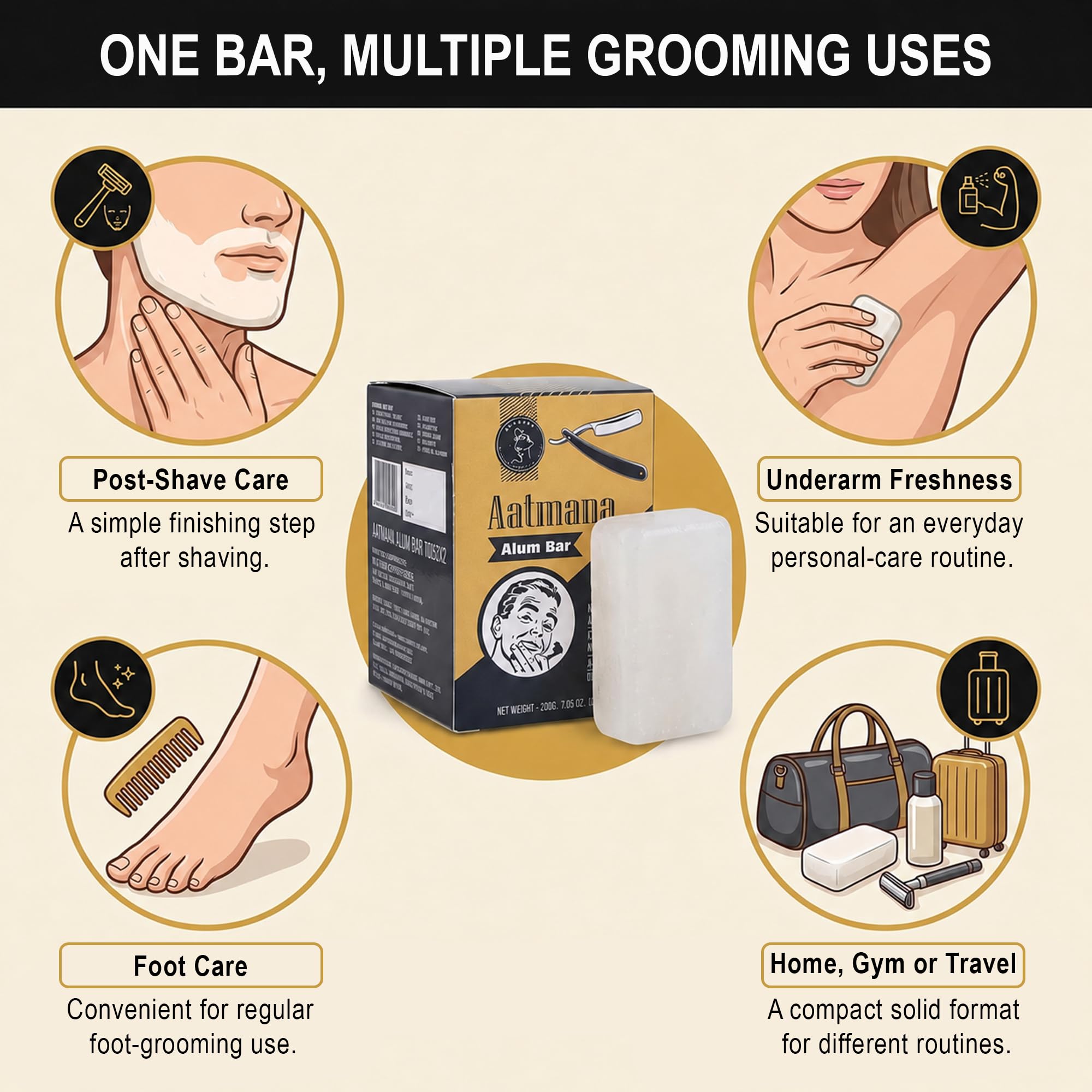 Shaving Alum Bar 100 g | Opakowanie 2 aluminiowych prętów | Premium Quality Potassium Shaving Alum Bars, 3,53oz | No Fragrance | Stops Bleeding Due to Minor Nicks & Cuts After Shaving