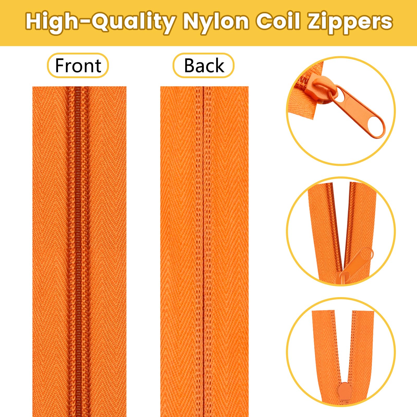 DOITEM 22 Yards/ 20 m 10 Pieces Assorted Colors #5 Nylon Coil Zippers - Image 4