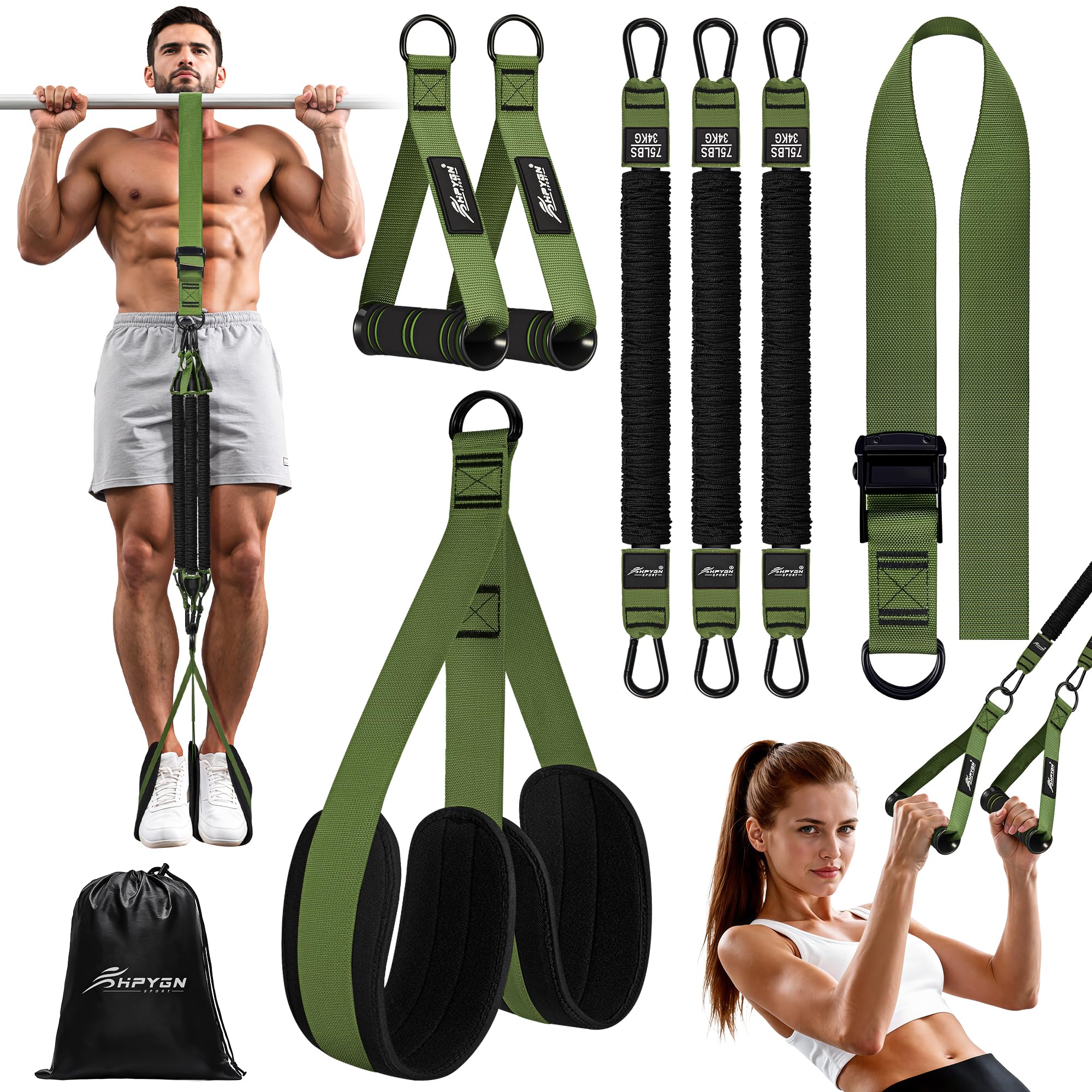 HPYGN Pull Up Assistance Bands, Heavy Resistance Bands with Handles, Exercise Bands for Pull Up Bar, Adjustable Weight/Size, Resistance Bands Set Men for Strength Training, Home Gym Workout Equipment