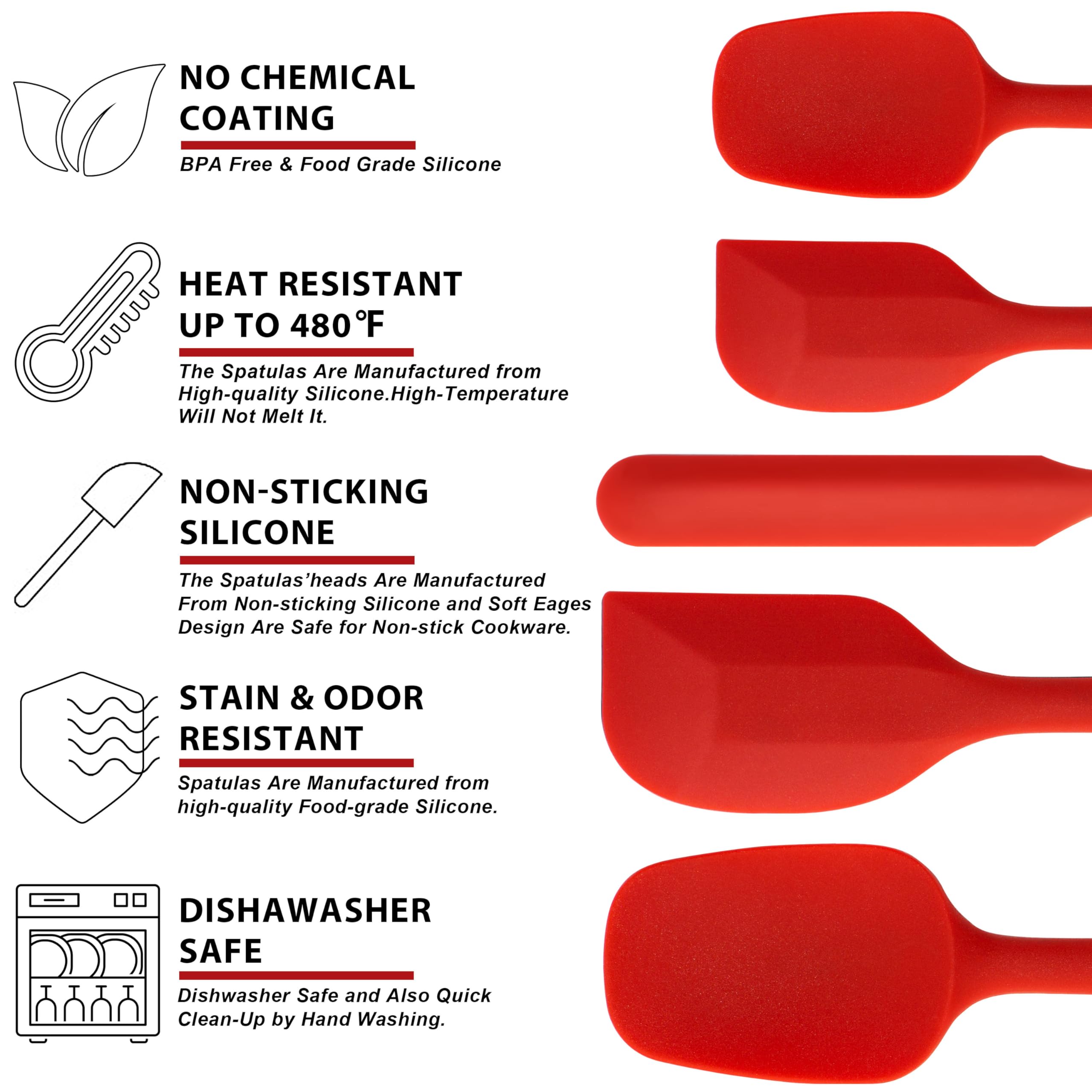 Anaeat Juego de 5 espátulas de silicona – Diseño sin costuras de una pieza – Espátulas de goma antiadherentes sin BPA, raspador de cocina flexible para hornear, cocinar, raspar y mezclar, resistente