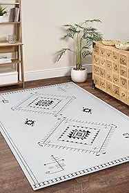 Lahome Tapete asteca preto e branco para banheiro de quarto, tapetes laváveis Boho 3x5 para sala de estar, tapete antiderrapante de pelo baixo para entrada de porta deslizante, decoração de casa, lavanderia