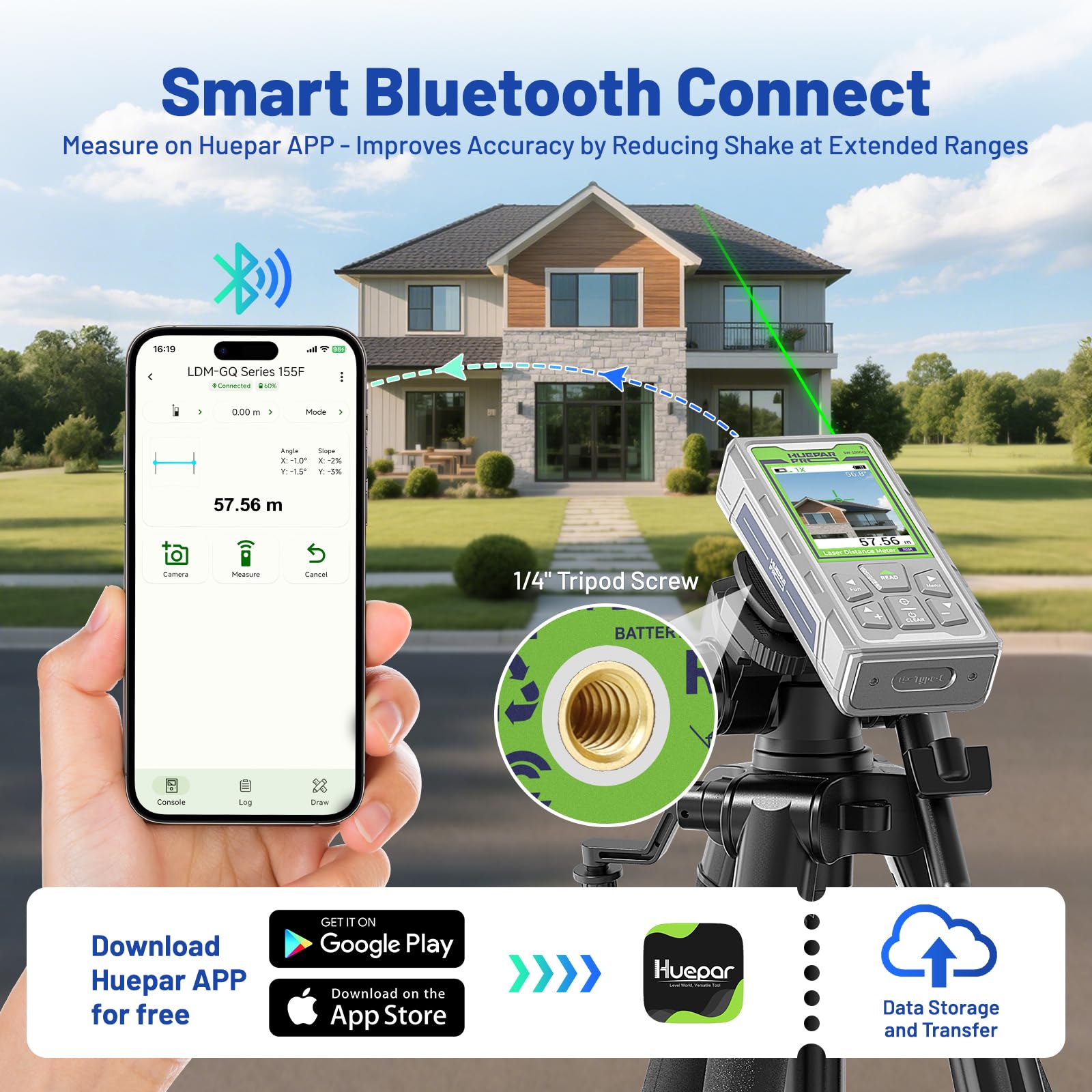 Huepar Pro Telémetro láser para exteriores con cámara y Bluetooth