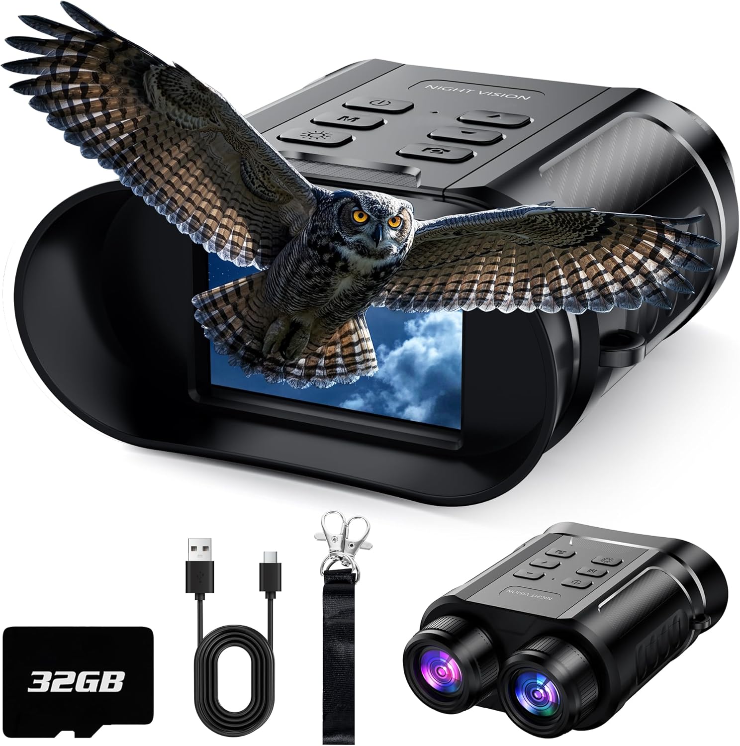 Birthday Gifts & Night Vision Goggles - 5W Upgraded 4K HD IR Binoculars - 8X Digital Zoom/Rechargeable Battery/32GB Card/Flashlight, Camping Exploration Gifts for Men Dad Husband Boy Friend