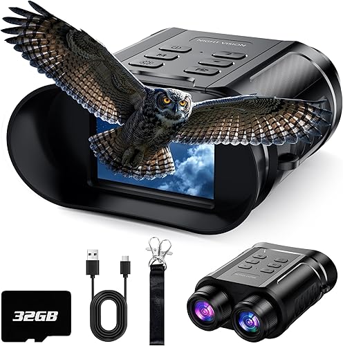Regalos de cumpleaños y gafas de visión nocturna, prismáticos IR 4K HD mejorados de 5 W, zoom digital 8X, batería recargable, tarjeta de 32 GB,