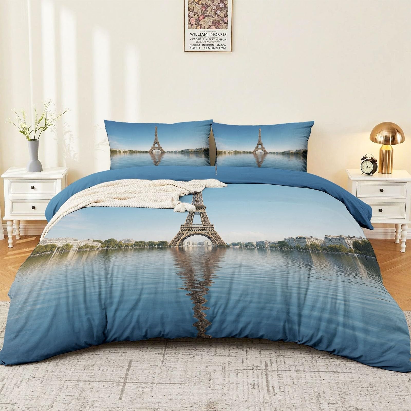 Housse de couette Tour Eiffel microfibre douce finition haut de gamme 240x260