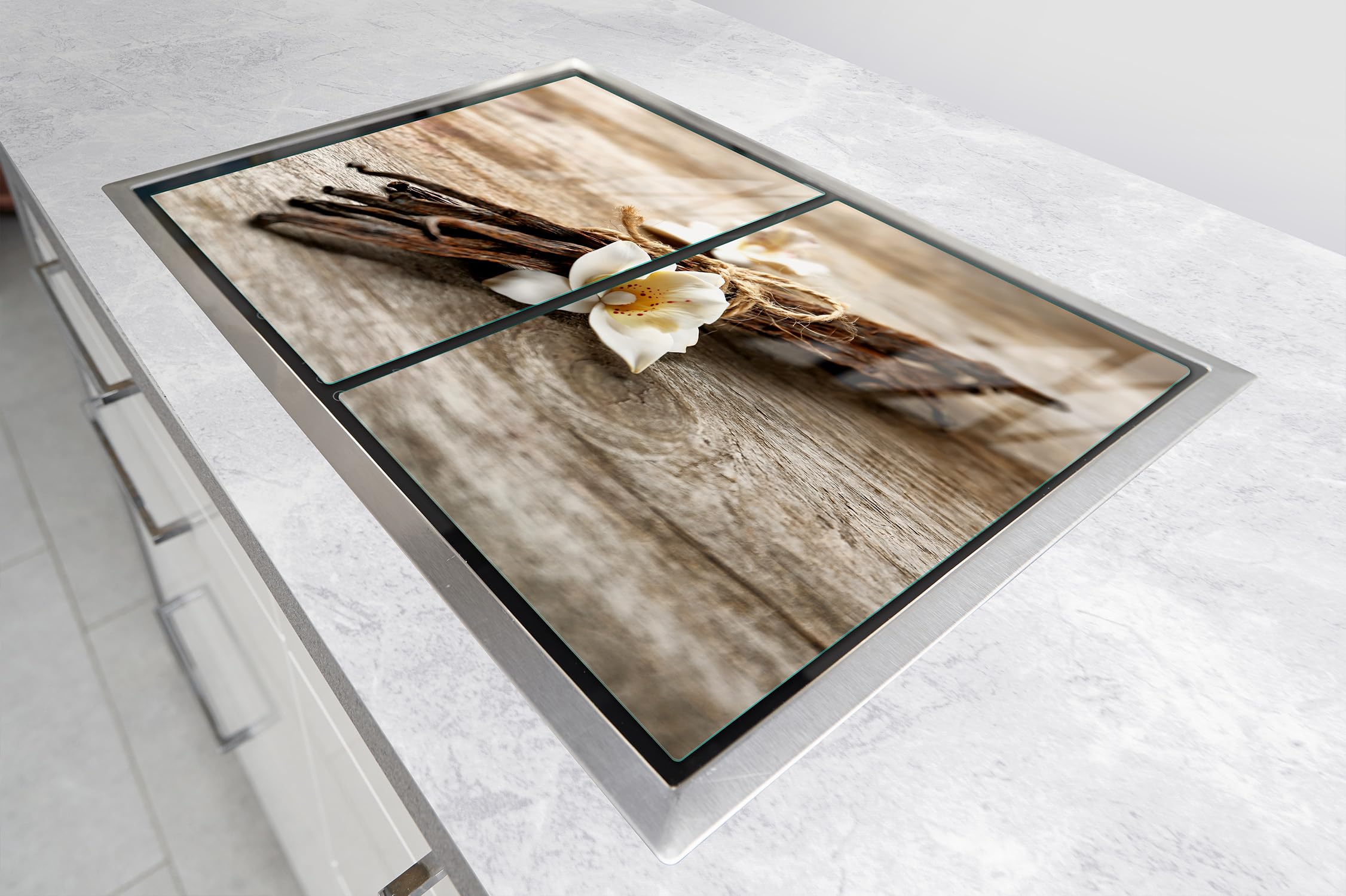 TMK ArtDeko Plaque de protection universelle pour plaque de cuisson 2 x 35 x 52 cm 2 pieces Protection contre les éclaboussures Planche a découper en verre trempé Décoration, Vanille