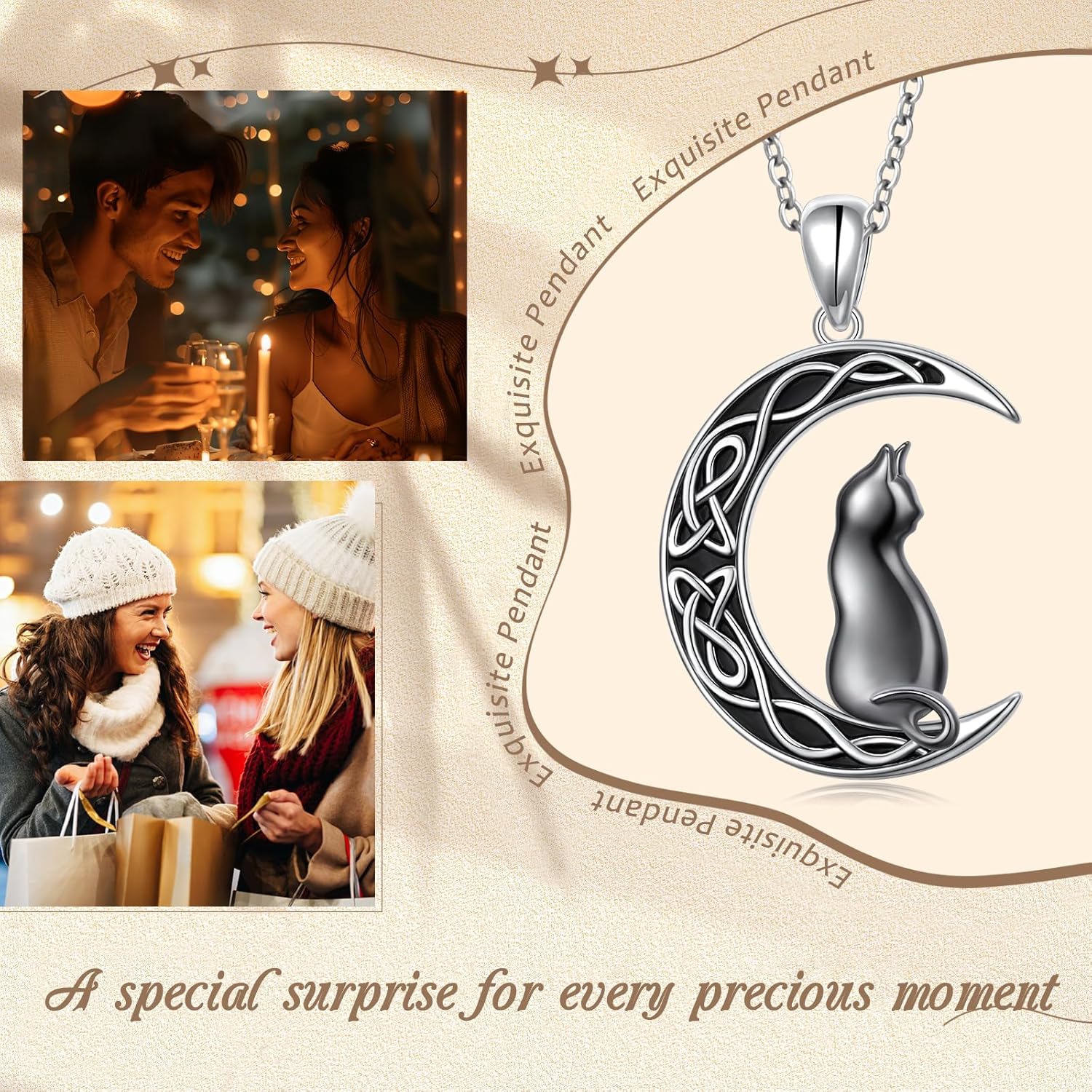 S925 Sterling Silver Celtic Knot Moon Black Cat Pendant Necklace Cute Animal Jewelry for Women Friends Animals Lover - Image 7