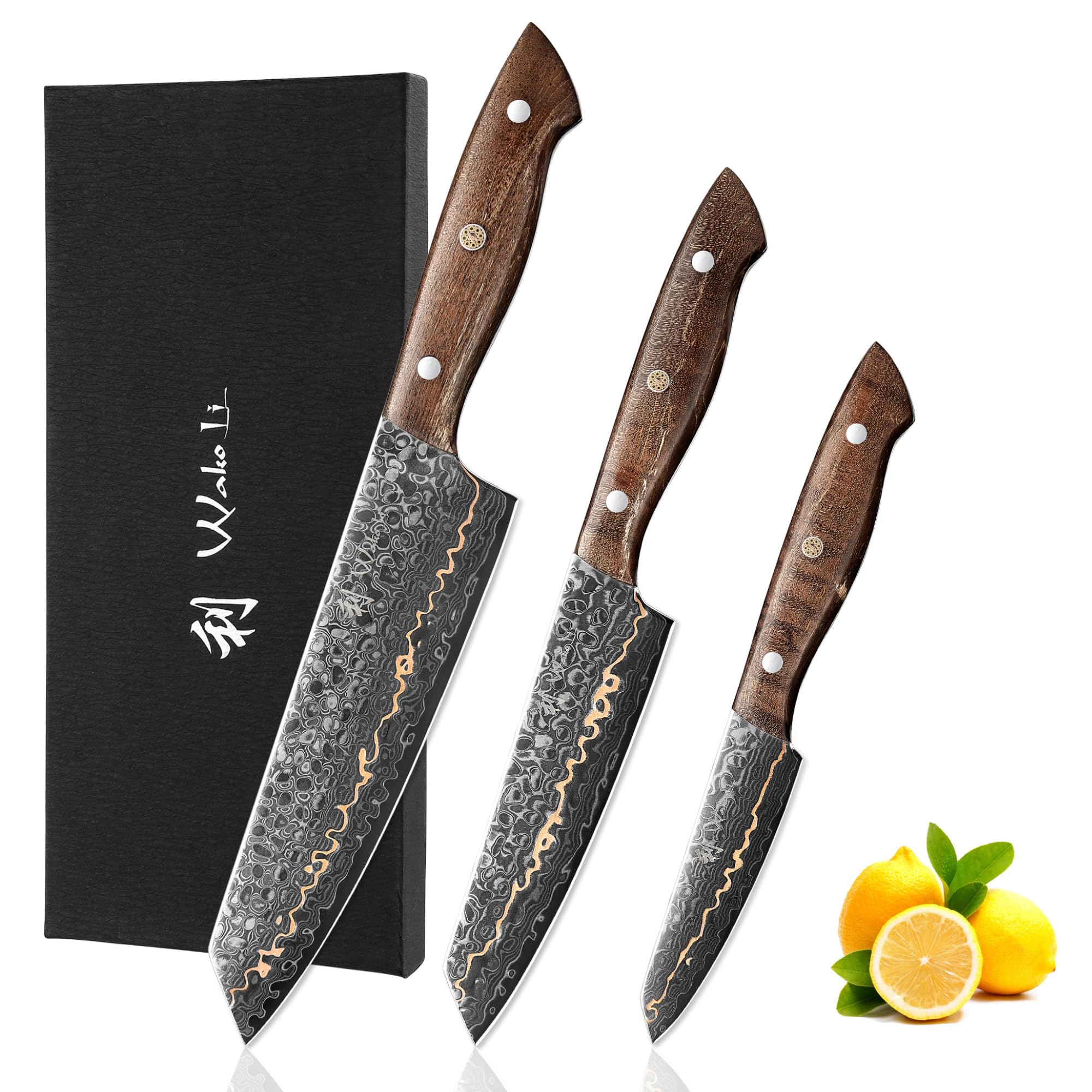 Amazon.com: Wakoli Kawa Damascus Kitchen Knife Set, 3-Piece