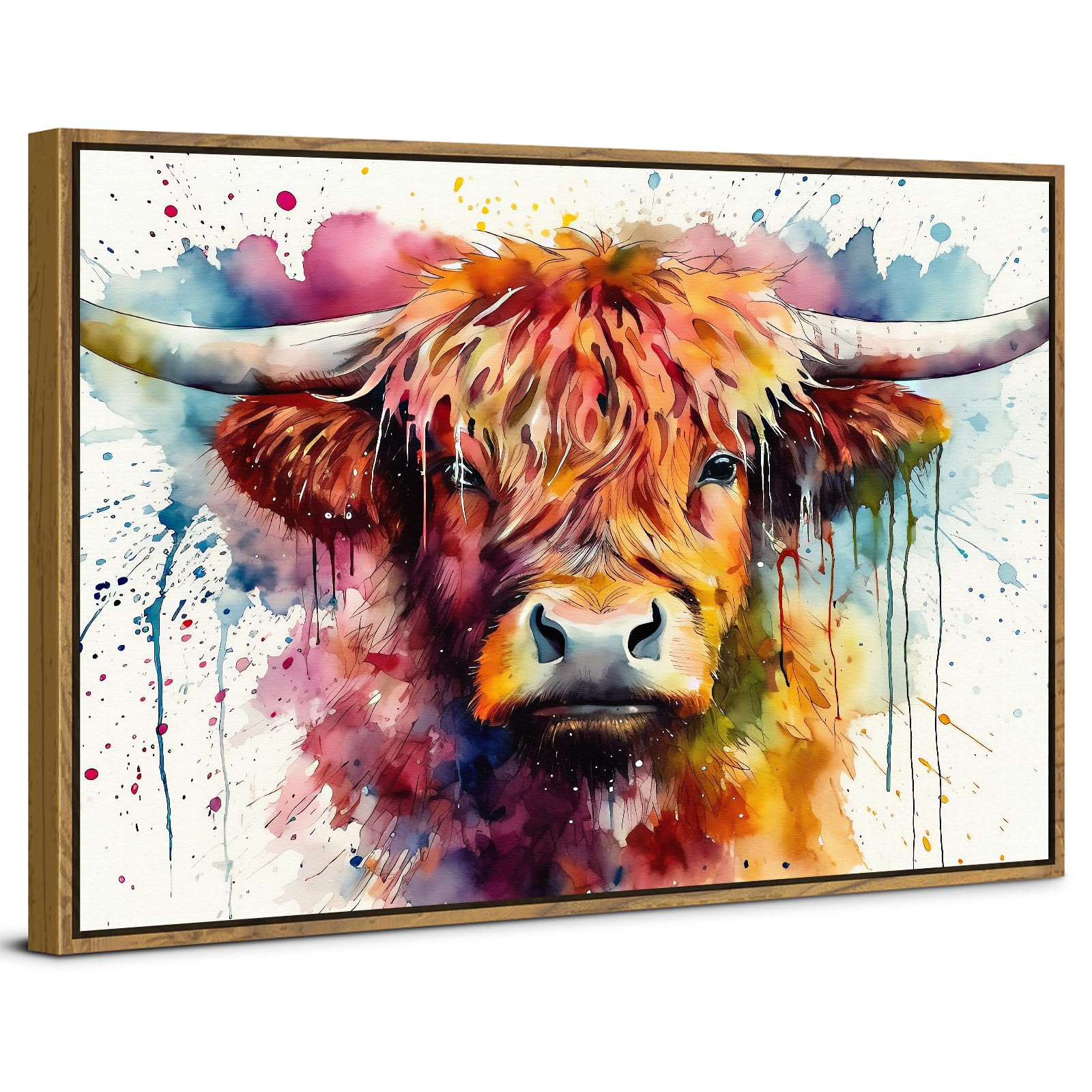 Highland Cow Canvas Wall Art for Living Room Decor Banksy Prints Graffiti Scottish Cow Pictures Colourful Highland Cows Painting Modern Framed Artwork for Bedroom Kitchen Home Decorations 30x40cm