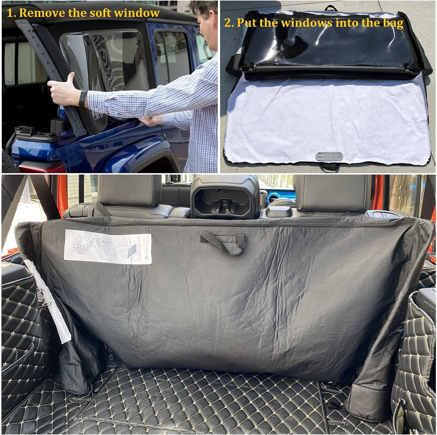 Soft Top Window Storage Bag Fits for 2007-2023 Jeep Wrangler Accessories JK JKU JL JLU Unlimited Sports Sahara Freedom Rubicon 2/4 Doors, Waterproof and Wear-Resistant