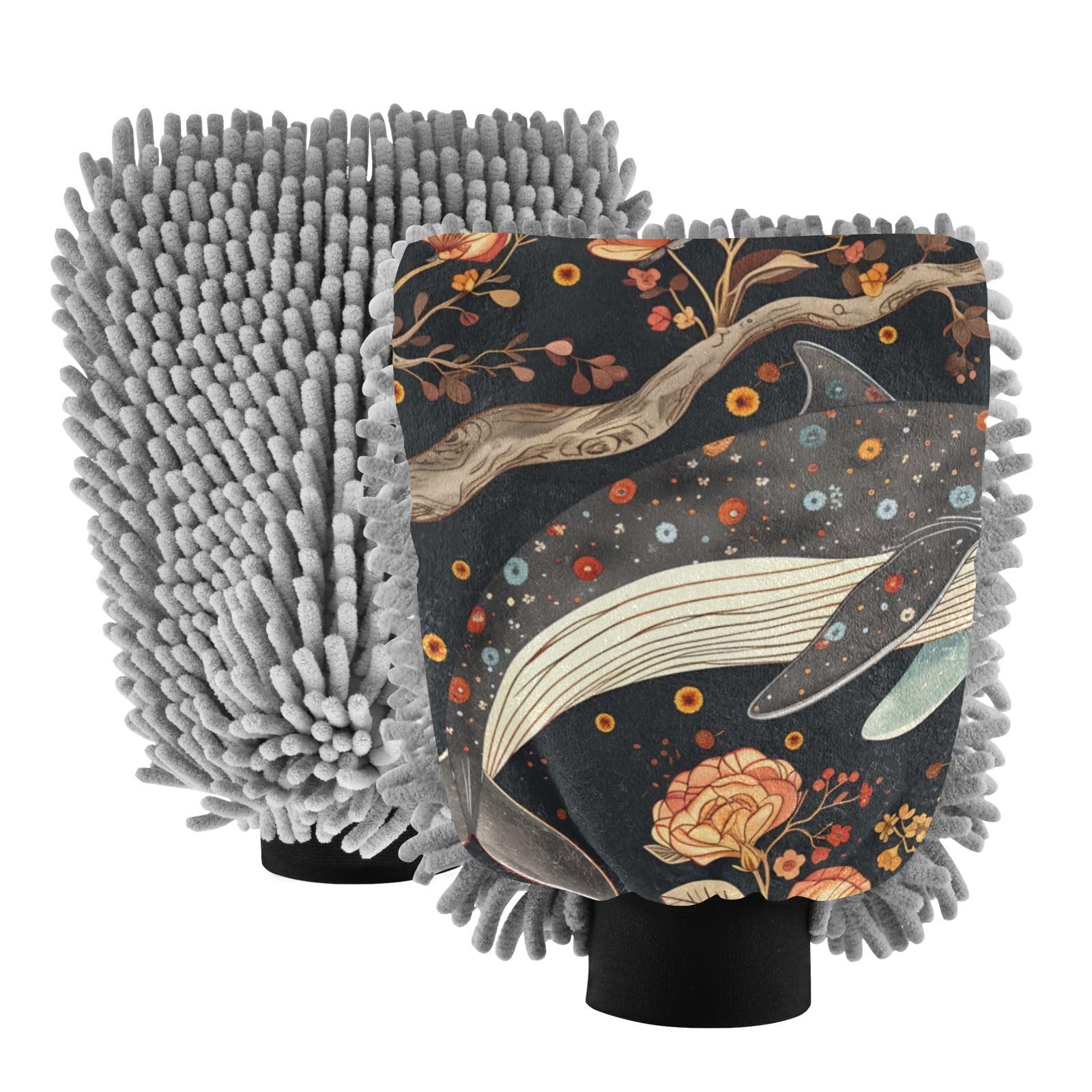 IOACIY Absorbent Microfiber Car Wash Drying Mitts, 2 Pack, Scratch-Free & Lint-Free, Rich Foam, Highly Absorbent, Double Sided, Wash Mitt Perfect for Car Washing, L, Whale (2)