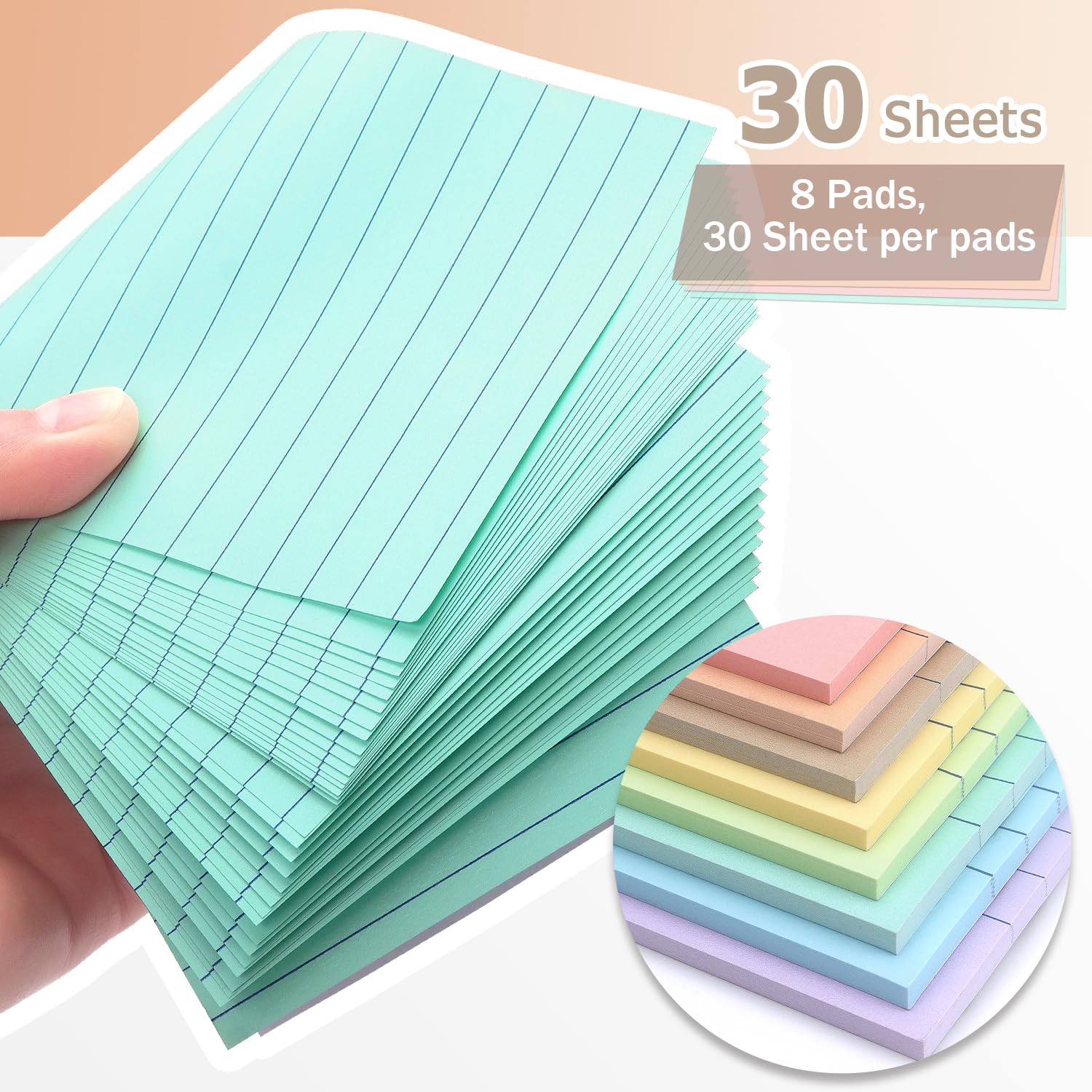 4x6 Inch Lined Sticky Notes, 8 Pack, Light Colors, Premium Self-Adhesive Notepads, Large Sticky Pads for Office, School & Home Use, Easy to Use, Reusable & Removable: 8 Pads Light Colors 4x6 in